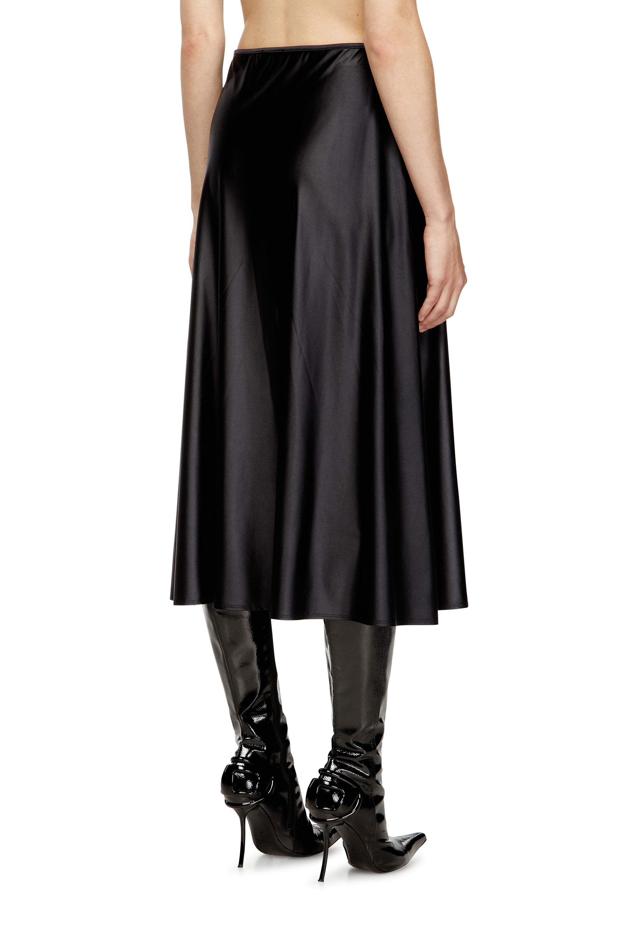 Diesel - O-MORI, Female's Midi skirt in flared nylon in Black - 4