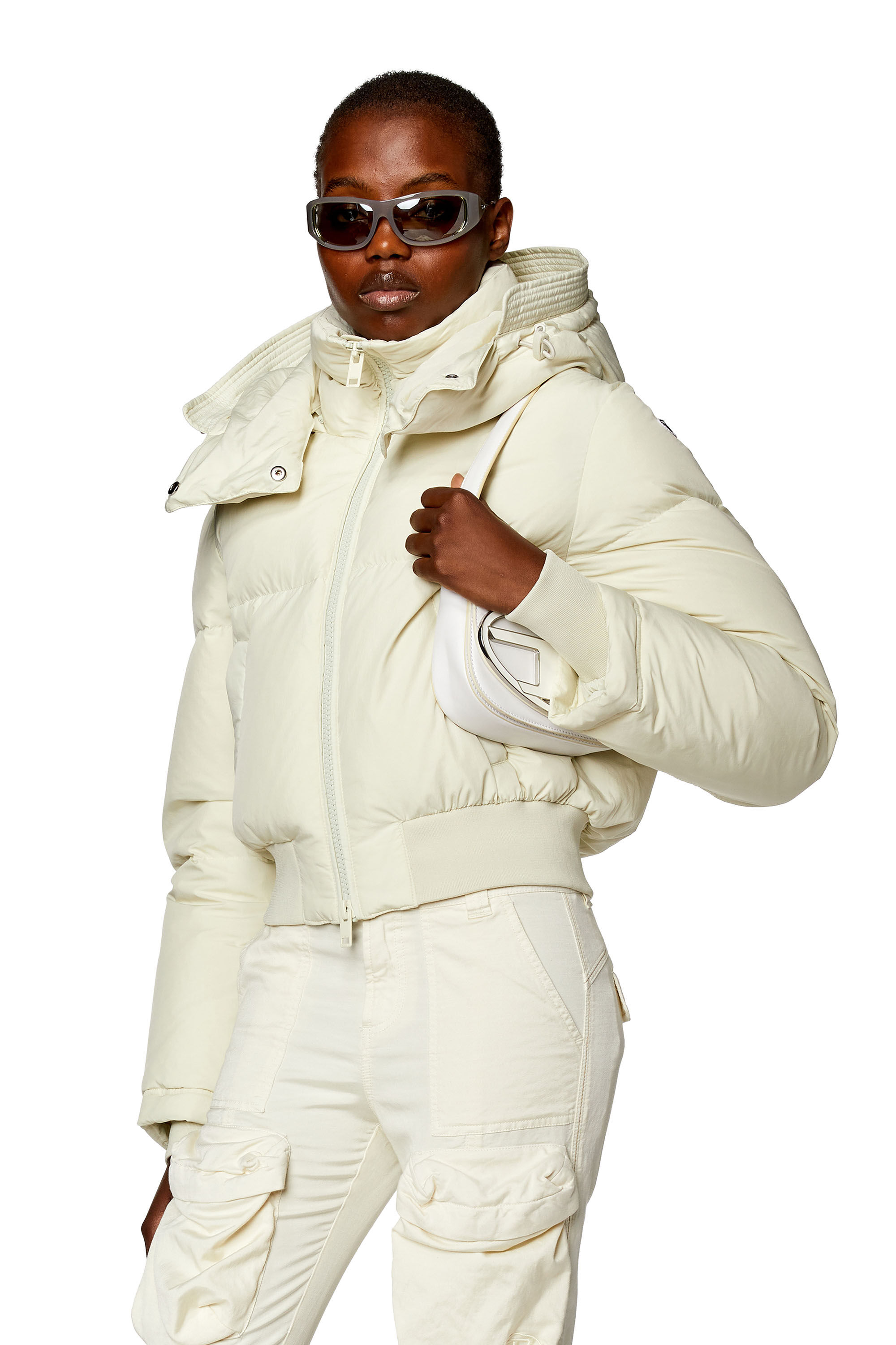 Diesel - W-PEYT-SHORT, Female's Down jacket in recycled nylon taslan in White - 3