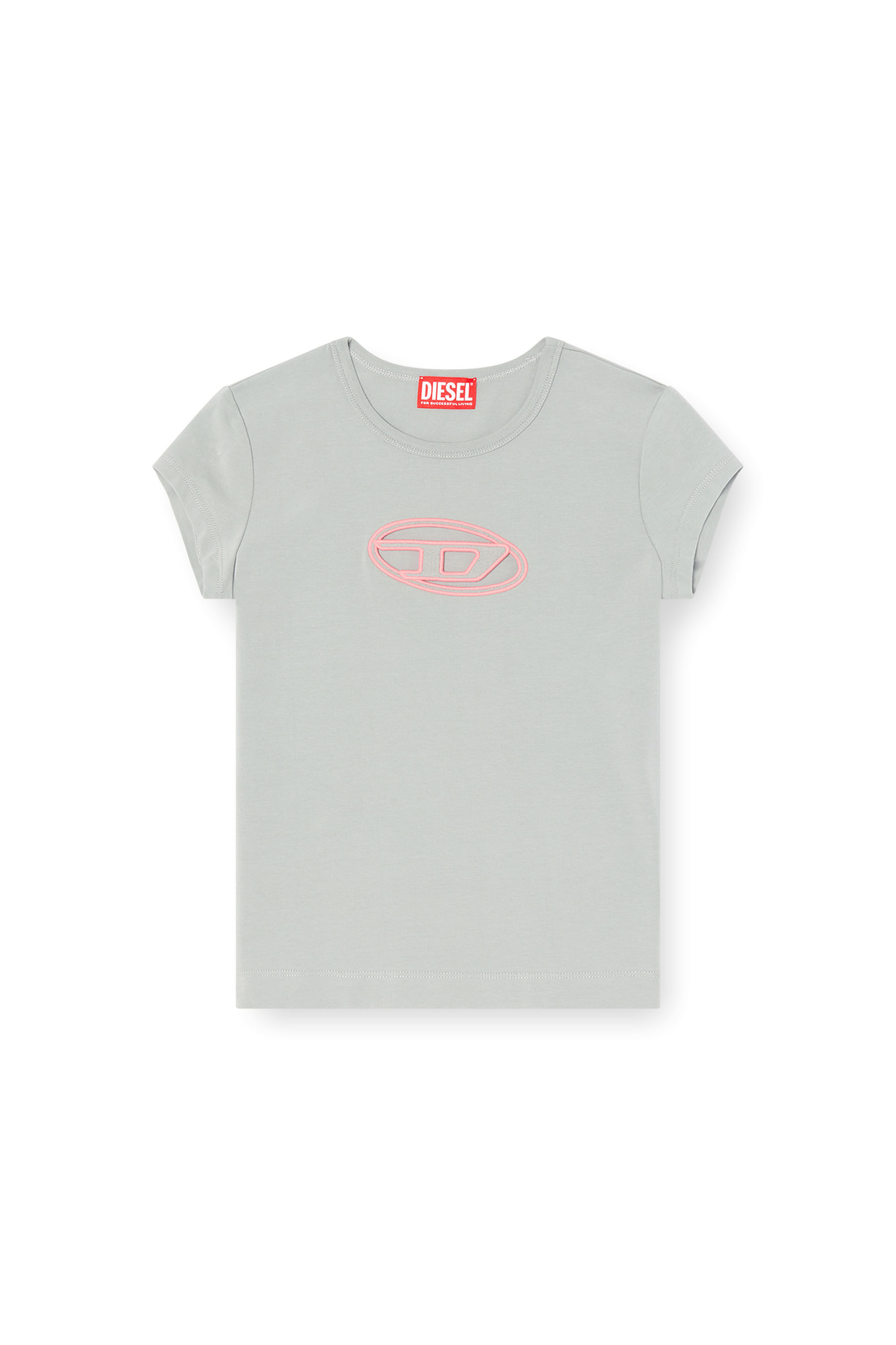 Diesel - T-ANGIE, Female's T-shirt with peekaboo logo in Light Grey - 2