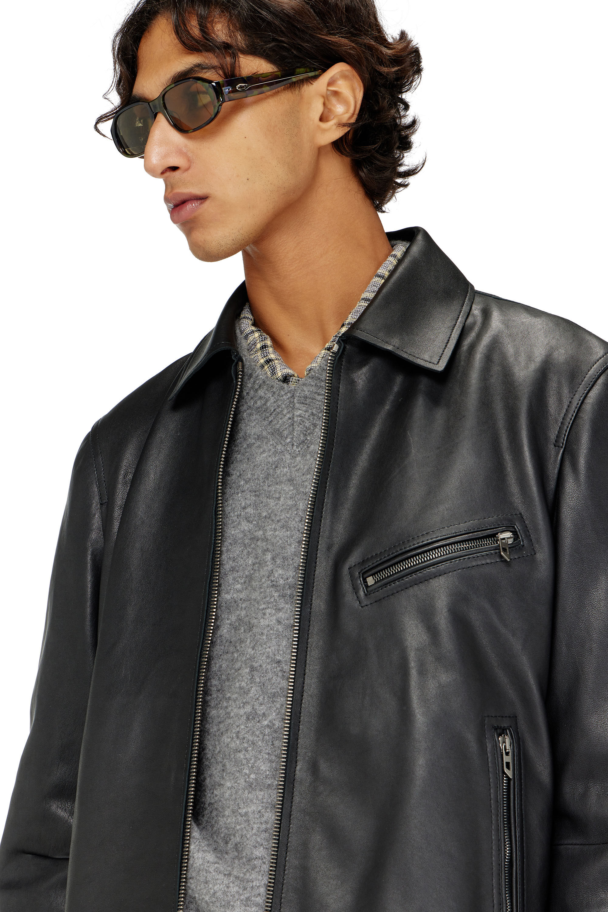 Diesel - L-KORN-A, Chaqueta de cuero con Oval D en relieve Hombre in Negro - 4