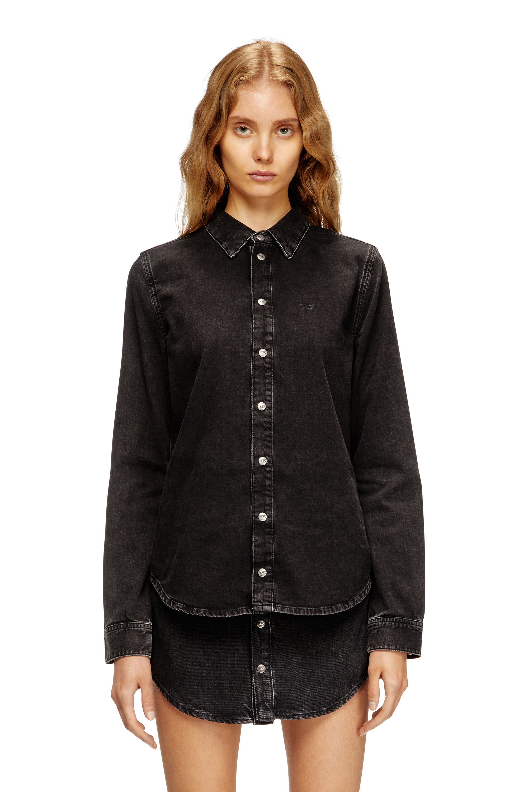 DIESEL - ディーゼル diesel トップス ブラック Women's Denim shirt with contrasting stitching | Black | Diesel
