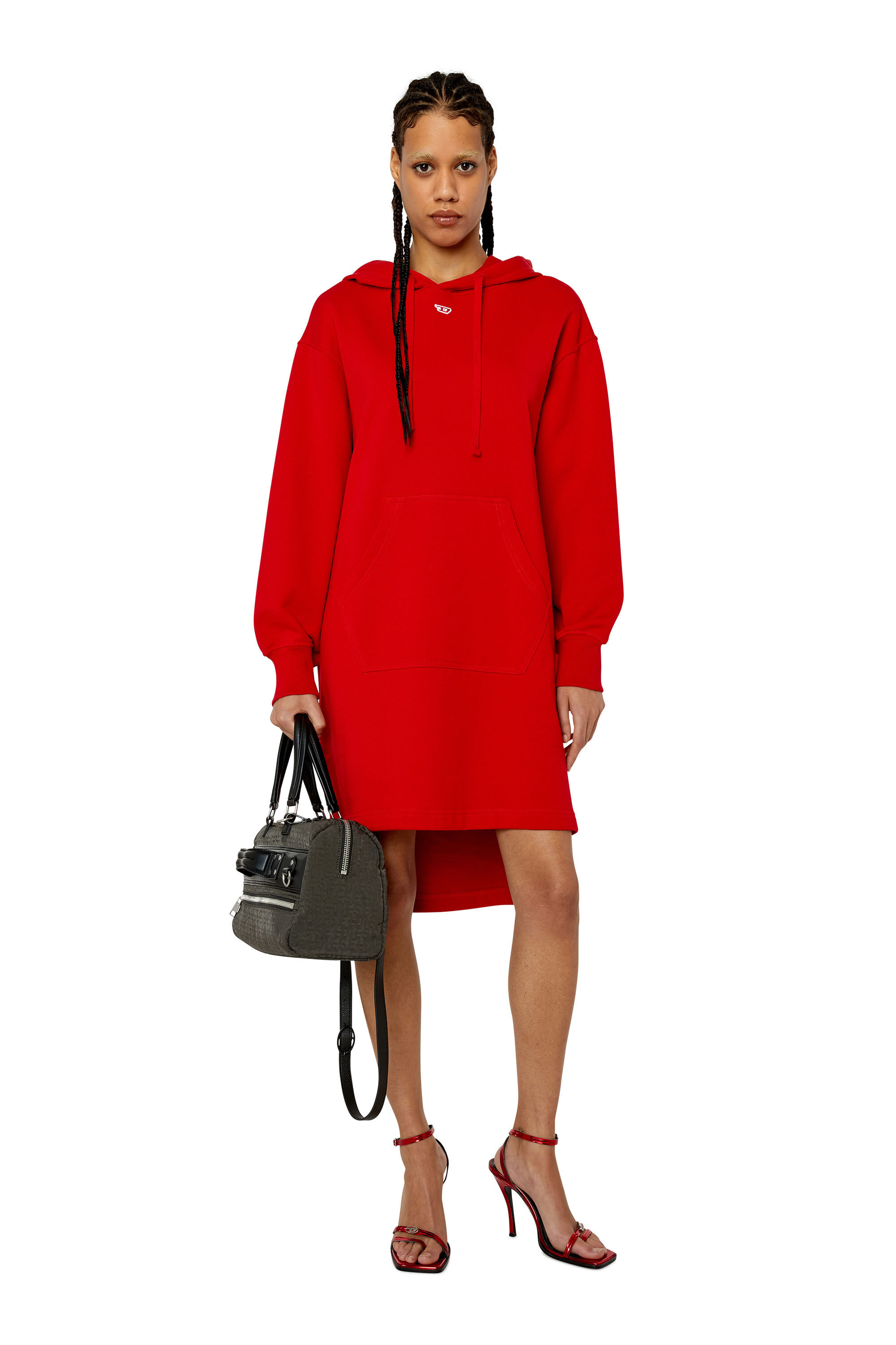 Diesel - D-ILSE-D, Female's Hoodie dress with D logo in Red - 1