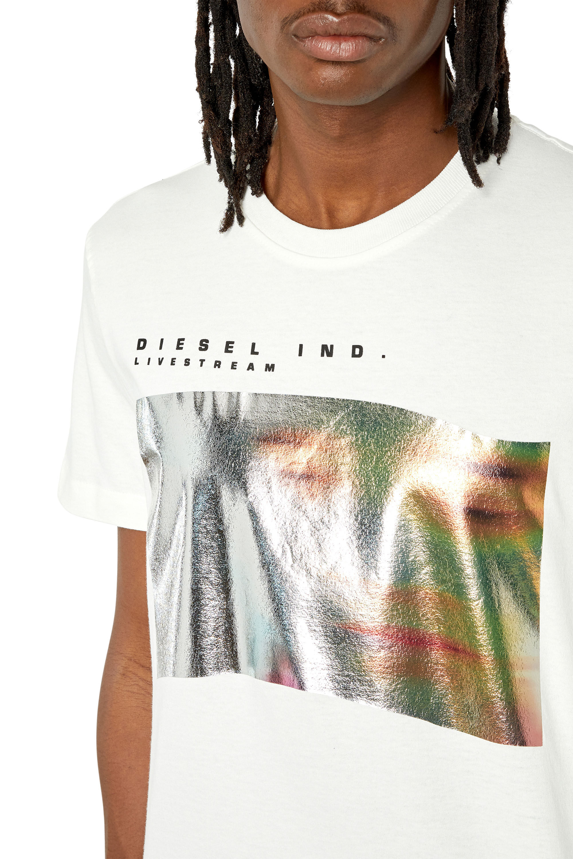 Diesel - T-DIEGOR-G2, Male's T-shirt with metallic blurry-face print in White - 4