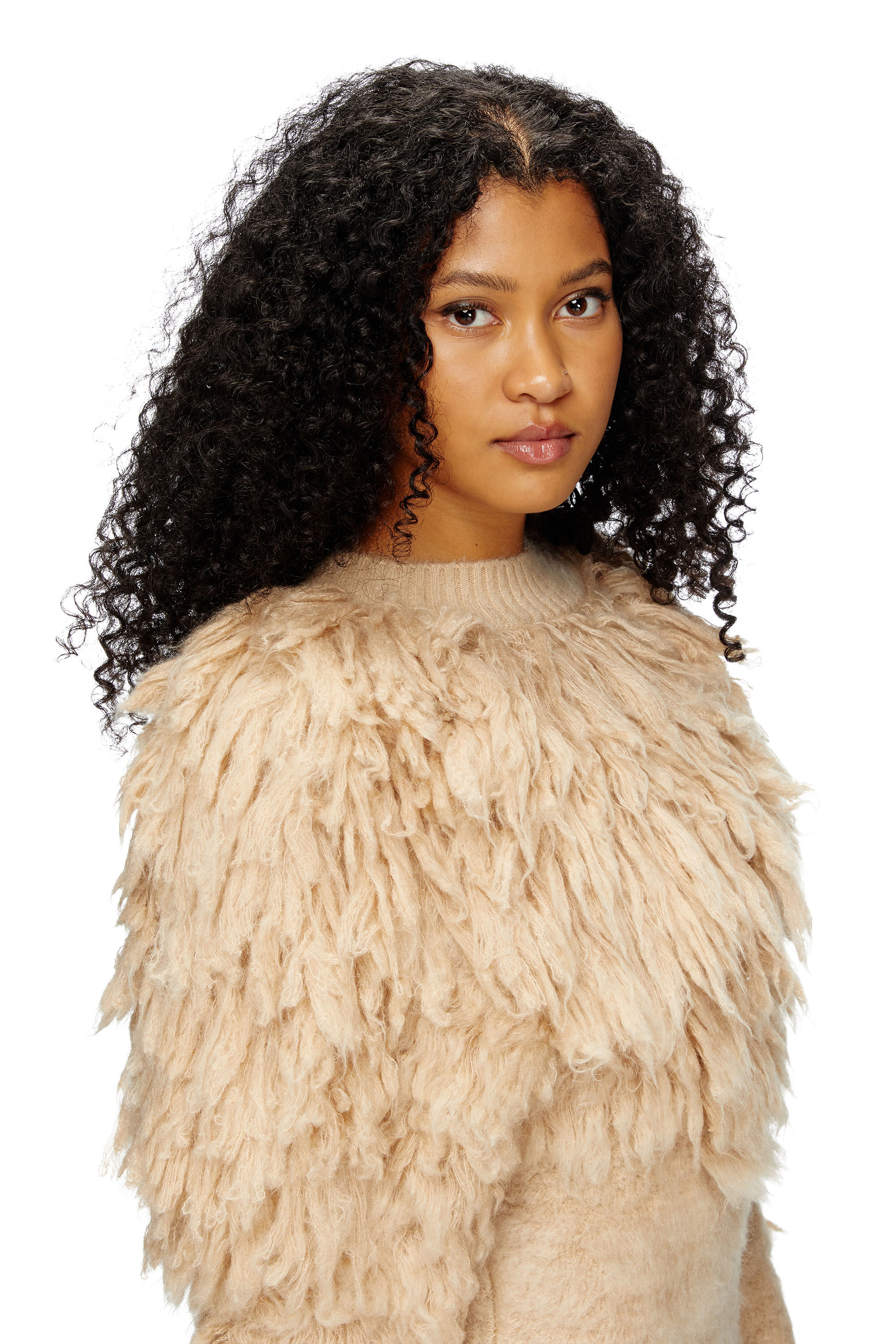 Diesel - M-PACE, Female's Turtleneck dress in shaggy mohair in Beige - 4