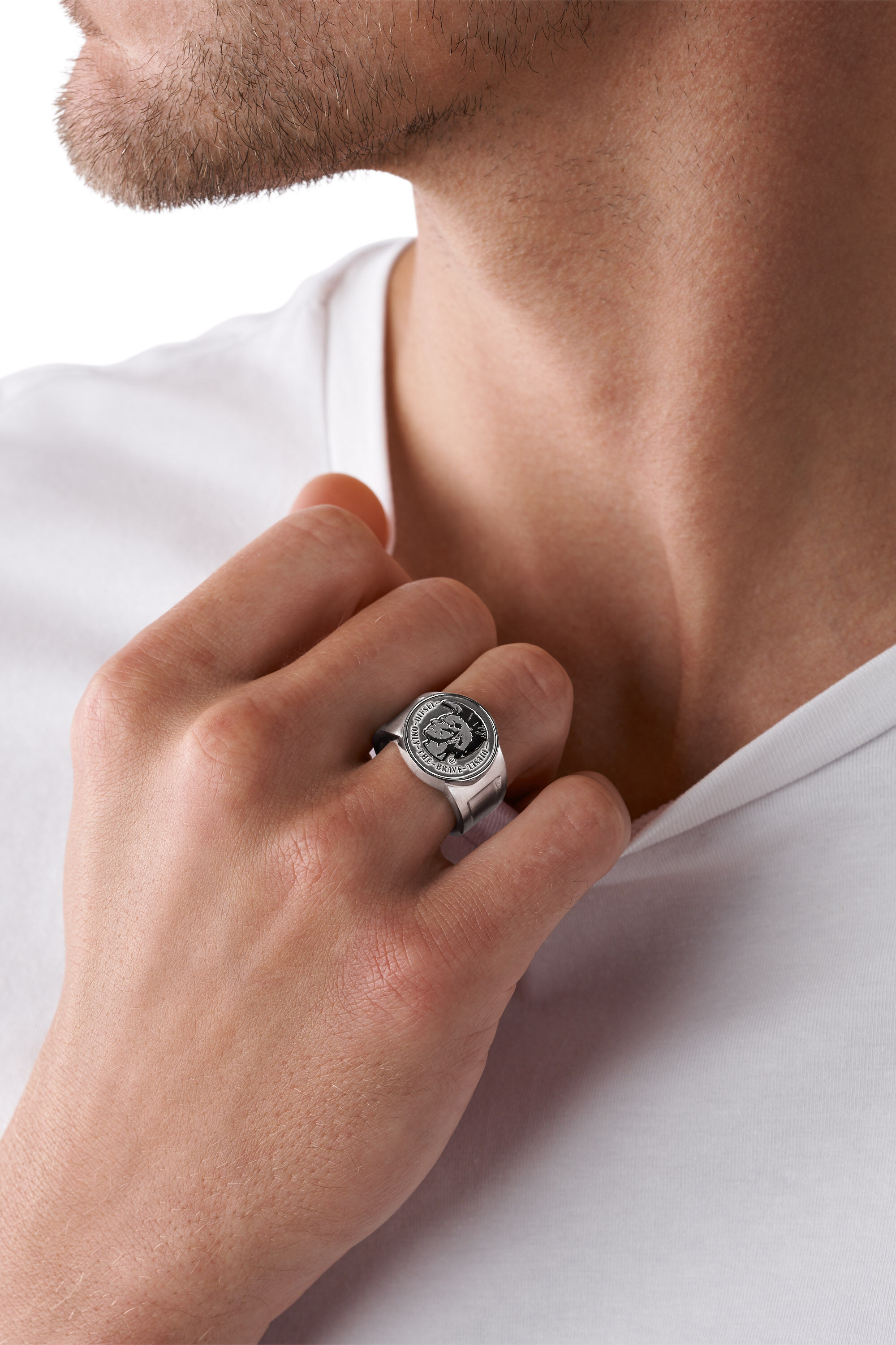Diesel - DX1202, Male's Mohican head stainless steel signet ring in Silver - 2