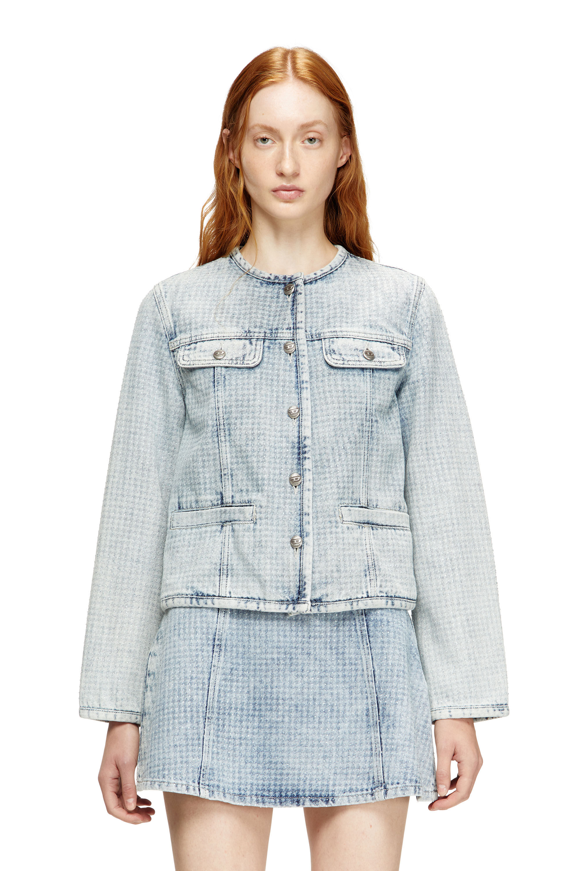 Women's Jacket in graphic denim with crystals | Blue | Diesel
