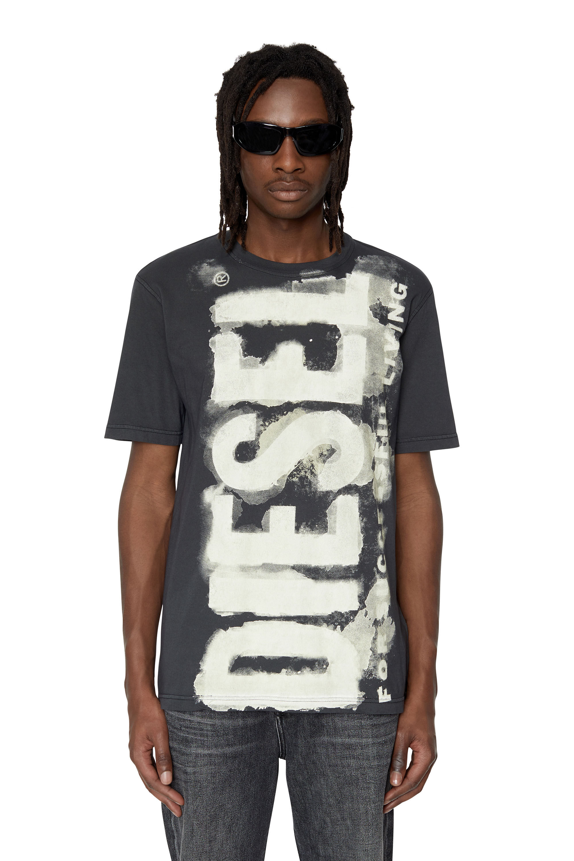 Diesel - T-JUST-E16, Man's T-shirt with bleeding logo print in Dark grey - 3