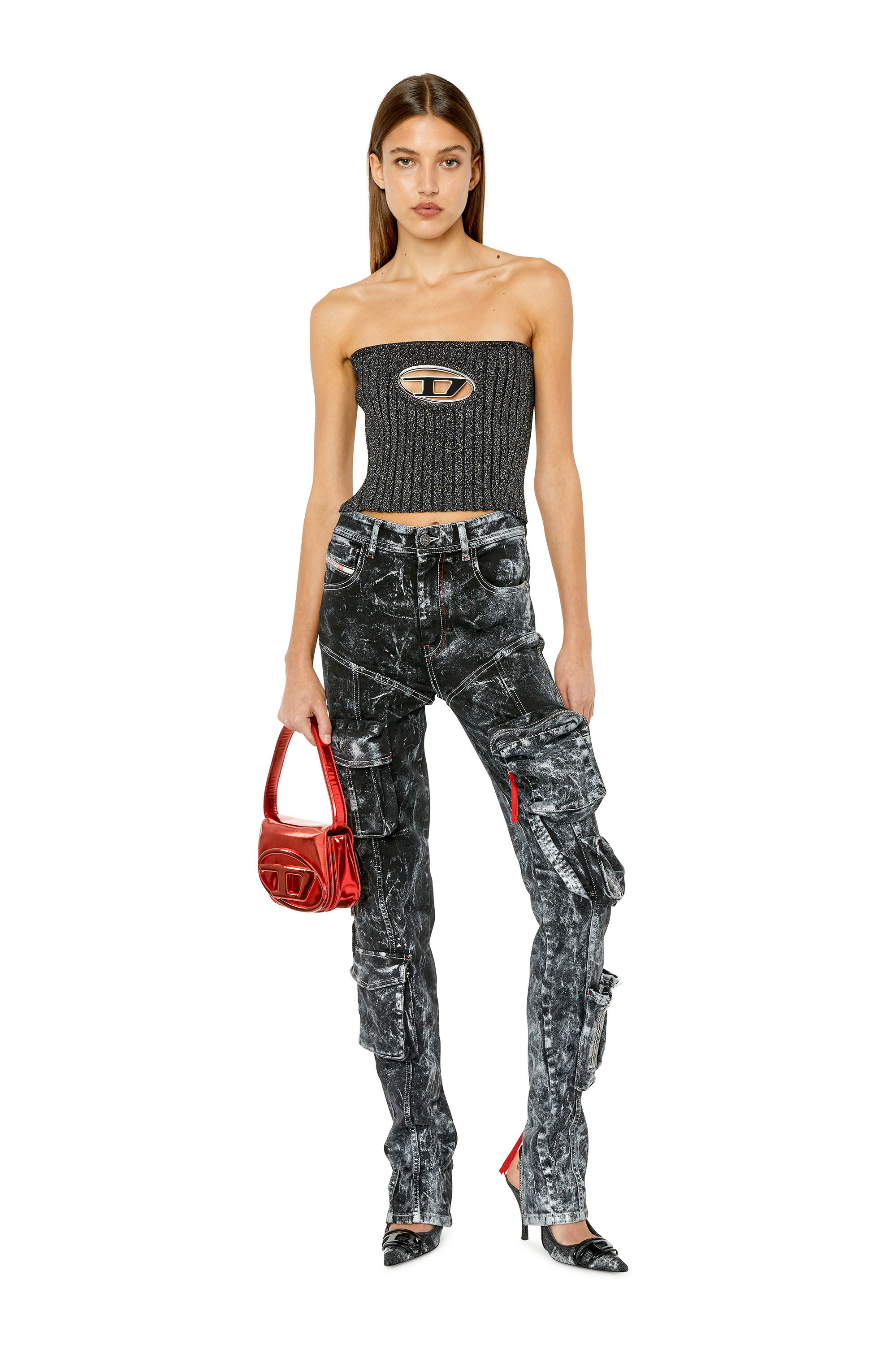 Diesel - M-CLARKSVILLE-LUREX, Top bandeau avec D découpe Femme in Noir - 1