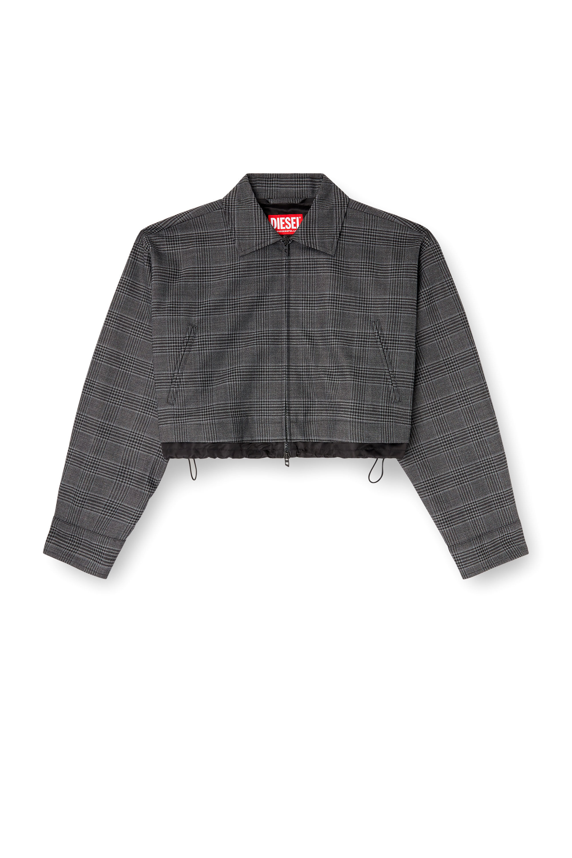 Diesel - J-TING-FEM, Female's Cropped Prince of Wales wool-blend coach jacket in Black - 2