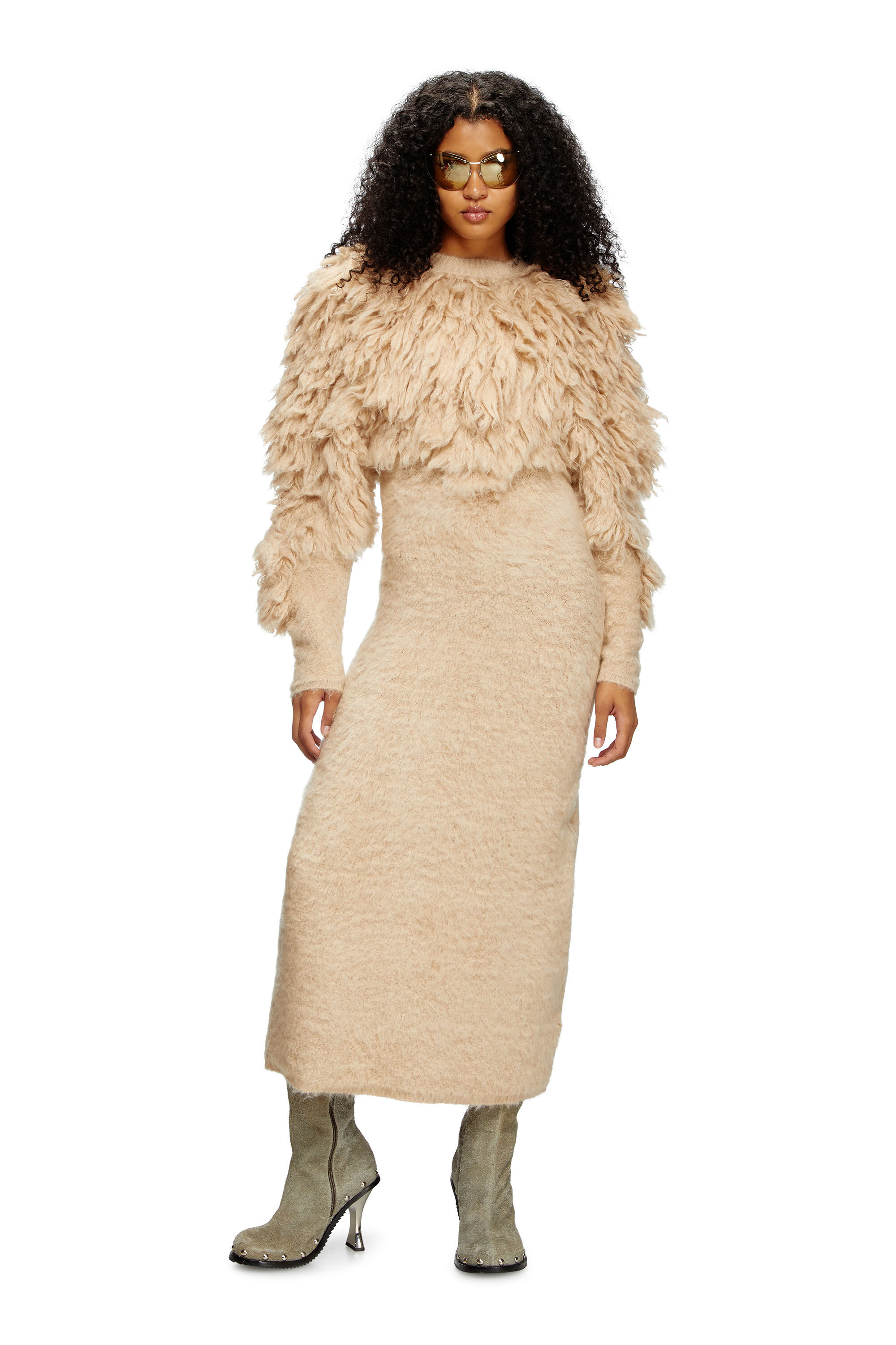 Women's Turtleneck dress in shaggy mohair | Beige | Diesel CA