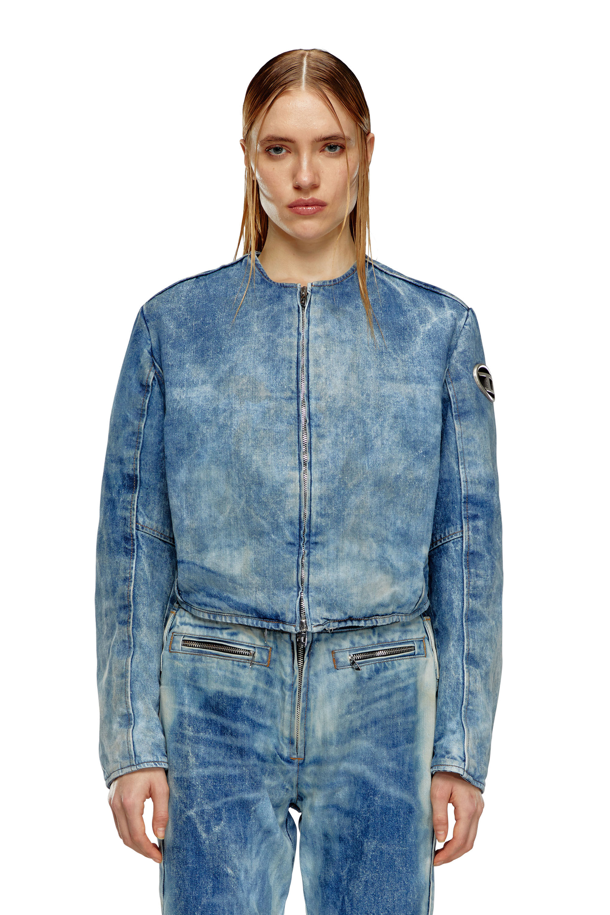 Women's Denim jacket with biker zip details | Blue | Diesel