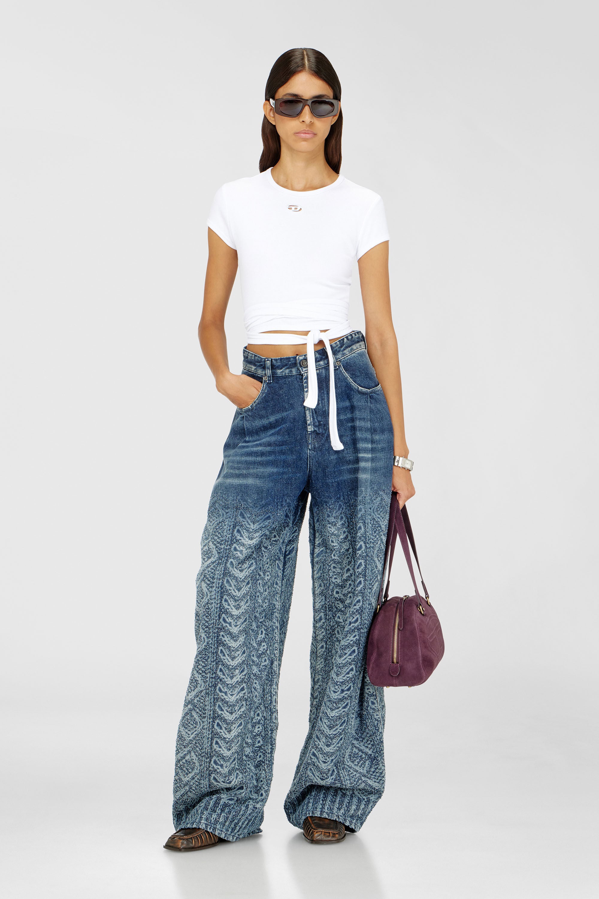Diesel - T-BUNNY-TAIL-S1, Top de canal&eacute; con cordones envolventes Mujer in Blanco - 1