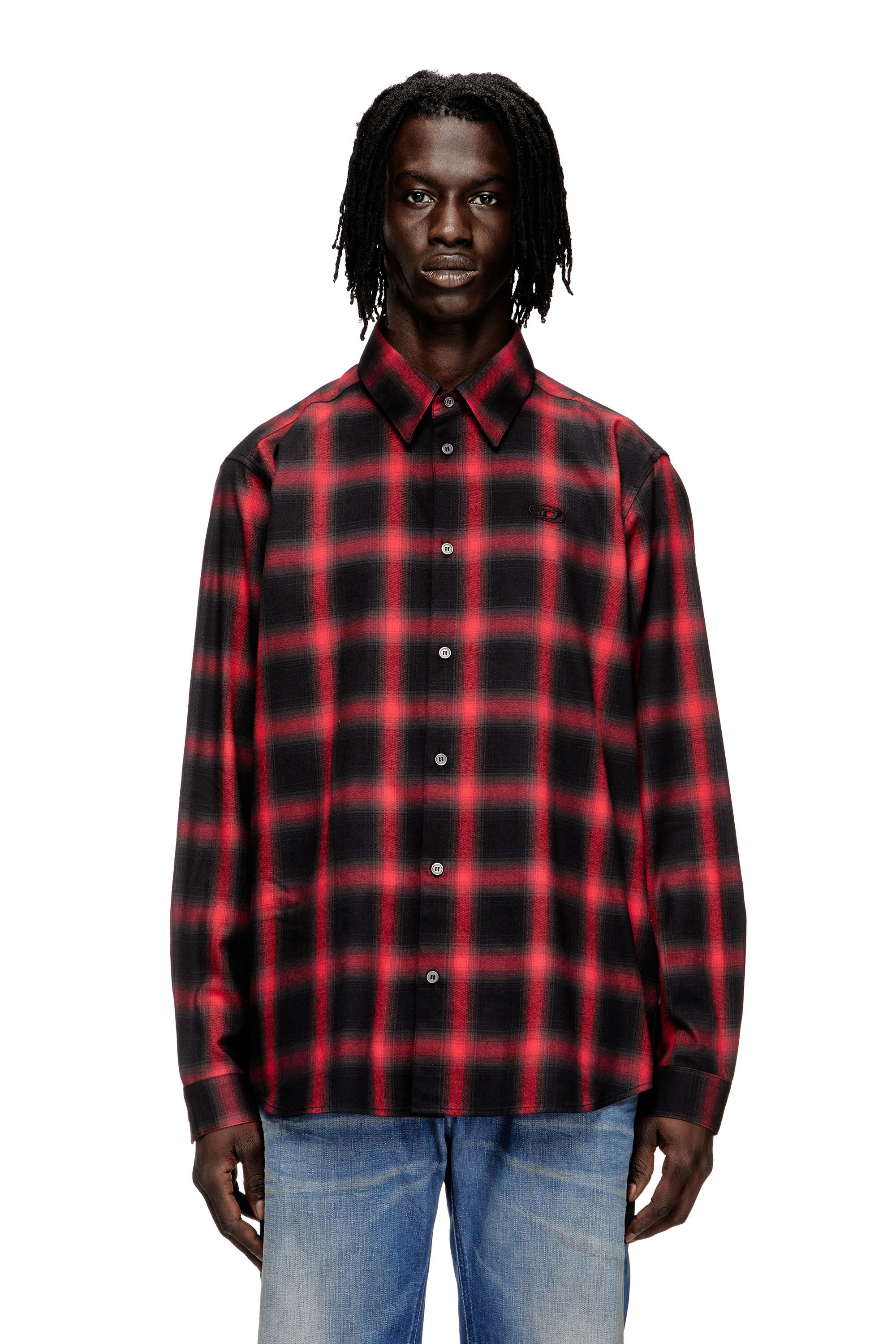 Diesel - S-SIMPLY-CHECK-HGBT, Man's Cotton shirt with embroidered logo in Black/Red - 2