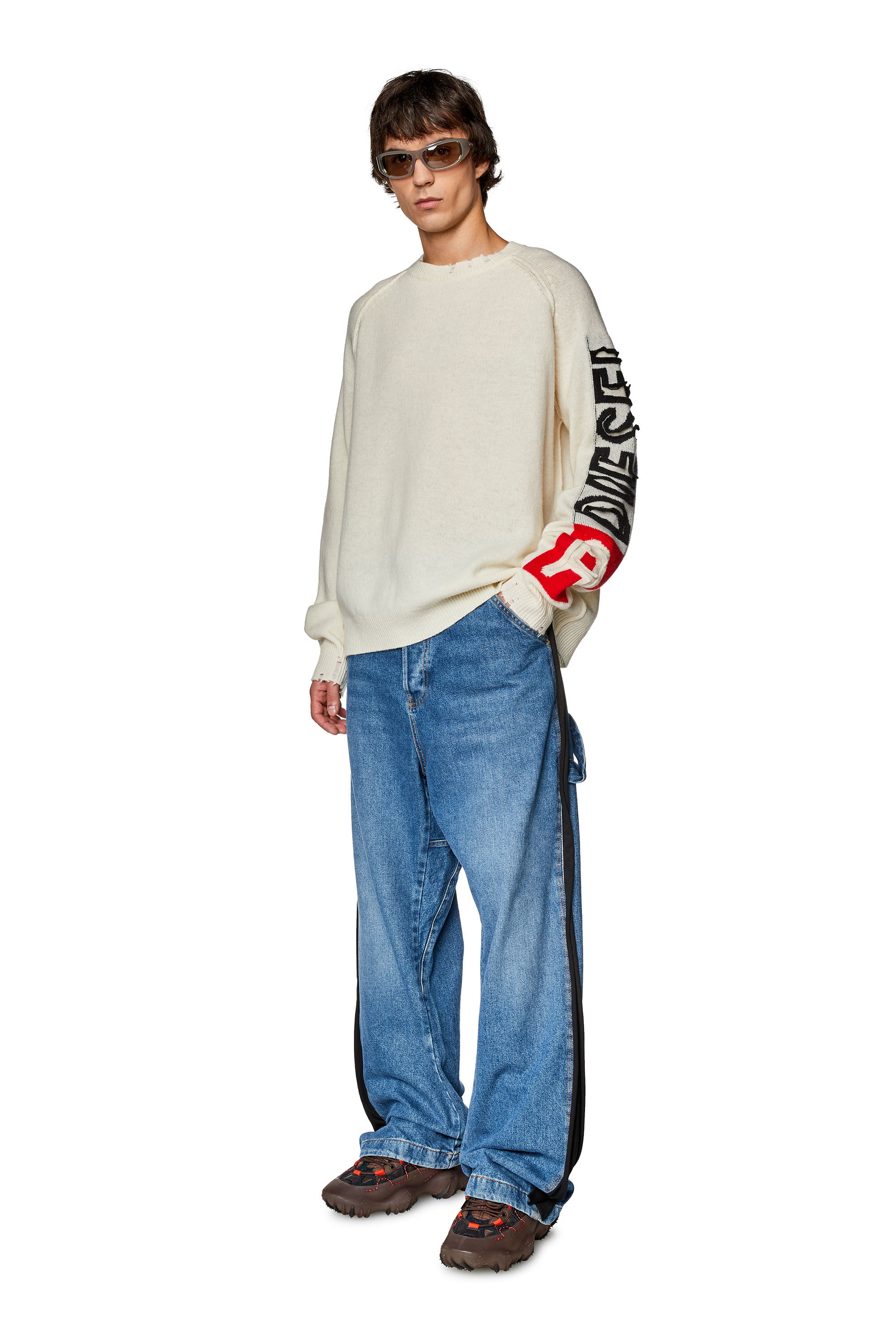 Men's Wool sweater with cut-up logo | White | Diesel US