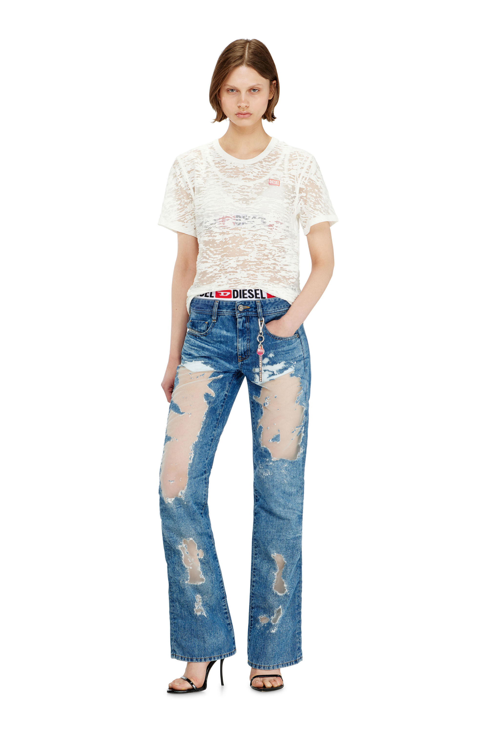 Diesel - PR-T-NOTS-MATI-R, Camiseta de jersey all-over devor&eacute; Unisex in Blanco - 6