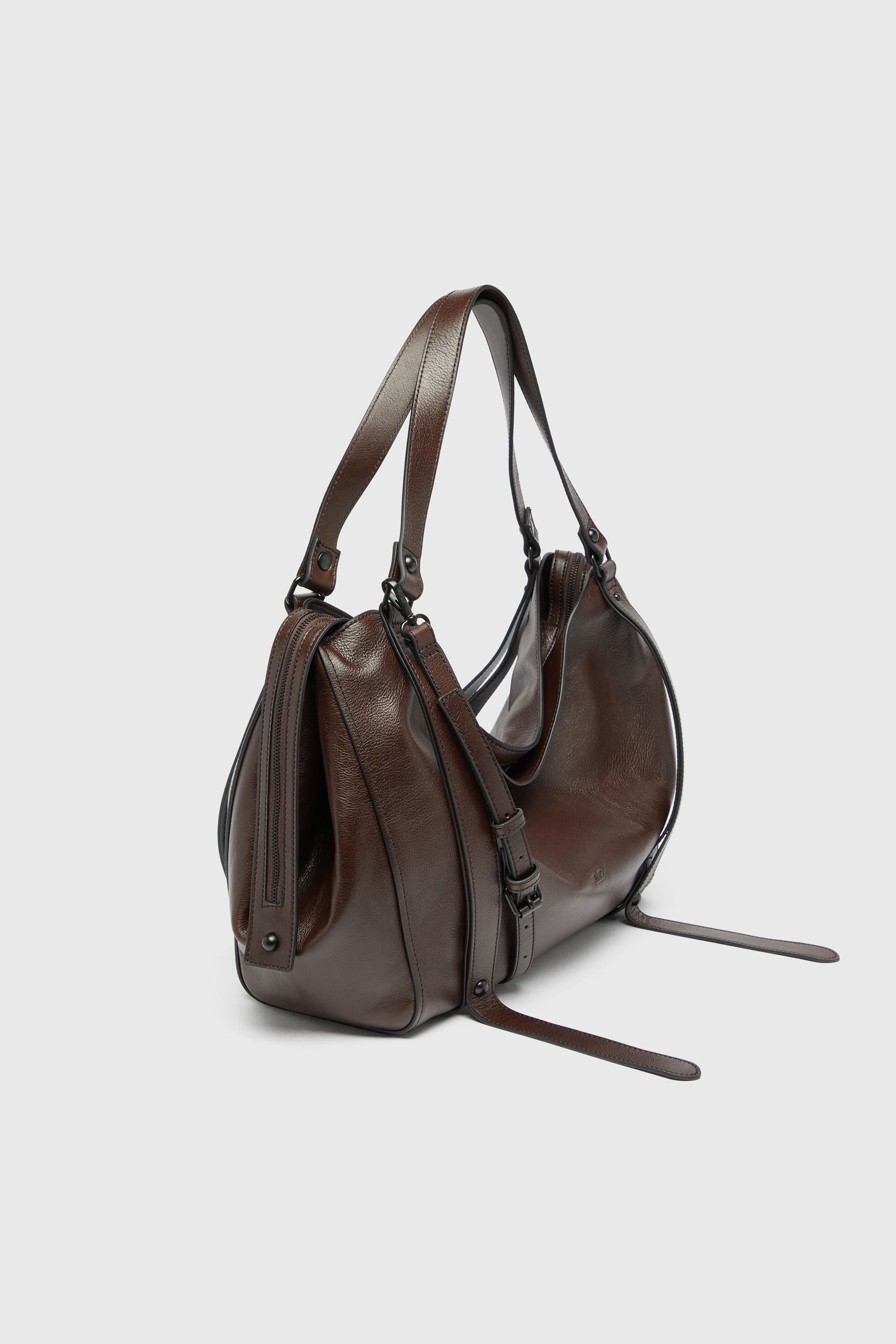Diesel - D-ONE TOPHANDLE L, Unisex's D-One-Large top-handle bag in leather in Dark Brown - 5