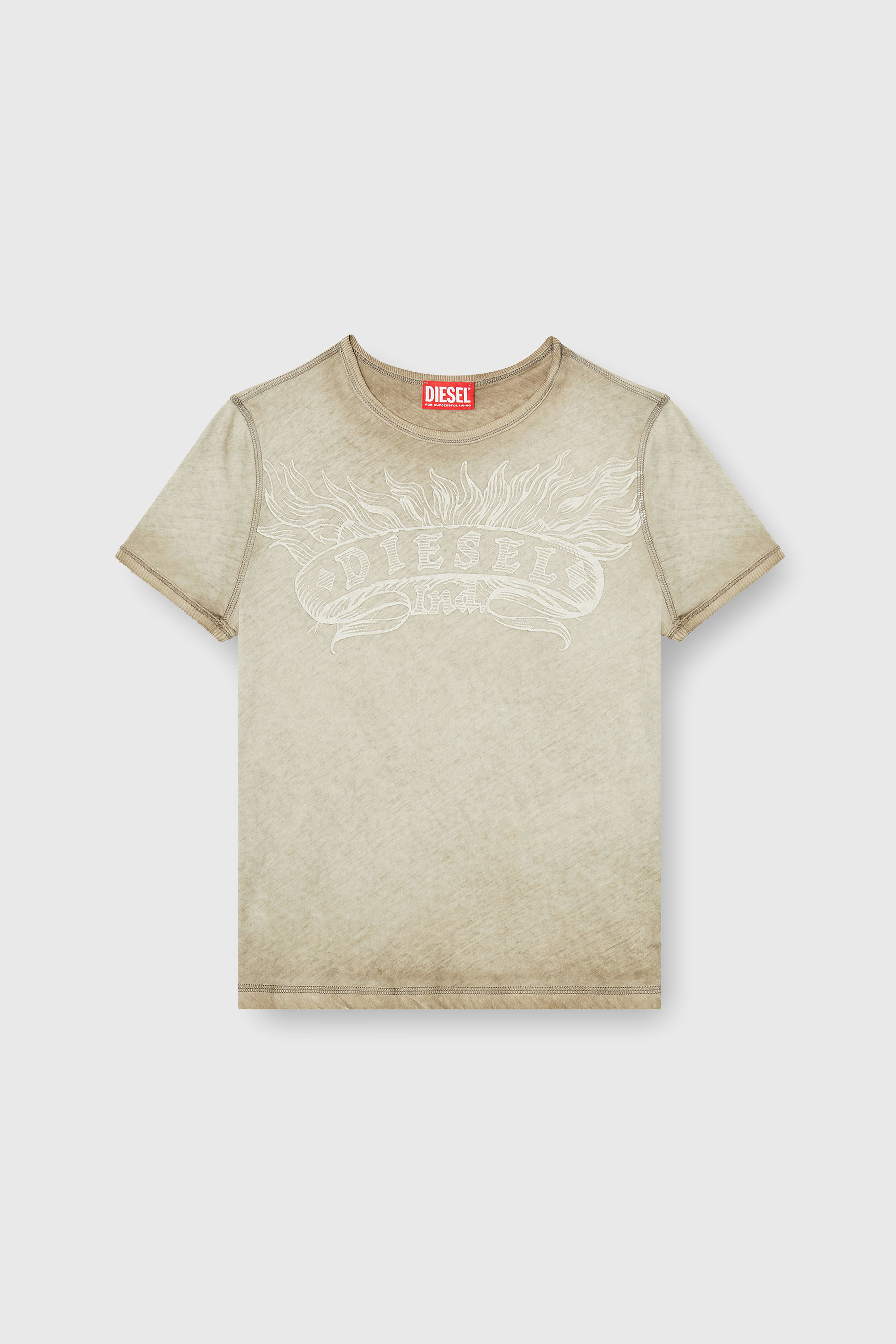 Diesel - T-UNCUTIES-LONG-AA2, Camiseta slim con logo tonal estampado Mujer in Beige - 2