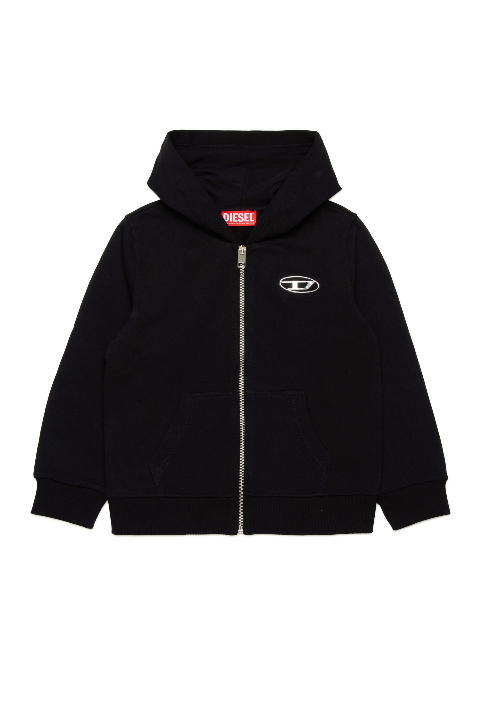 Boy'sZip-up hoodie with metal-effect Oval D | Black | Diesel US