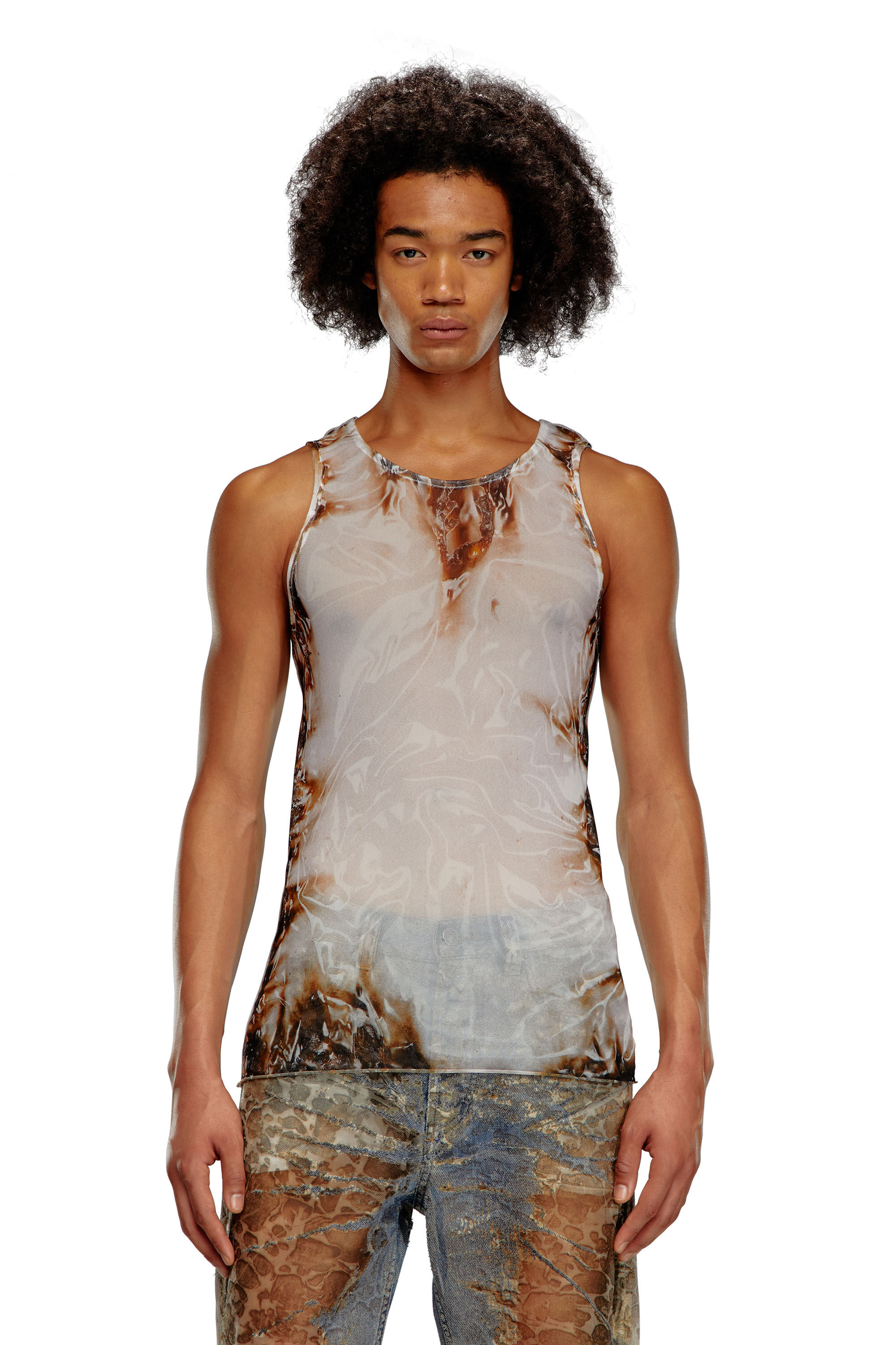 Diesel - T-LIFTY-BURN-ART, Male's Tulle tank with burning plastic print in Light Grey - 6