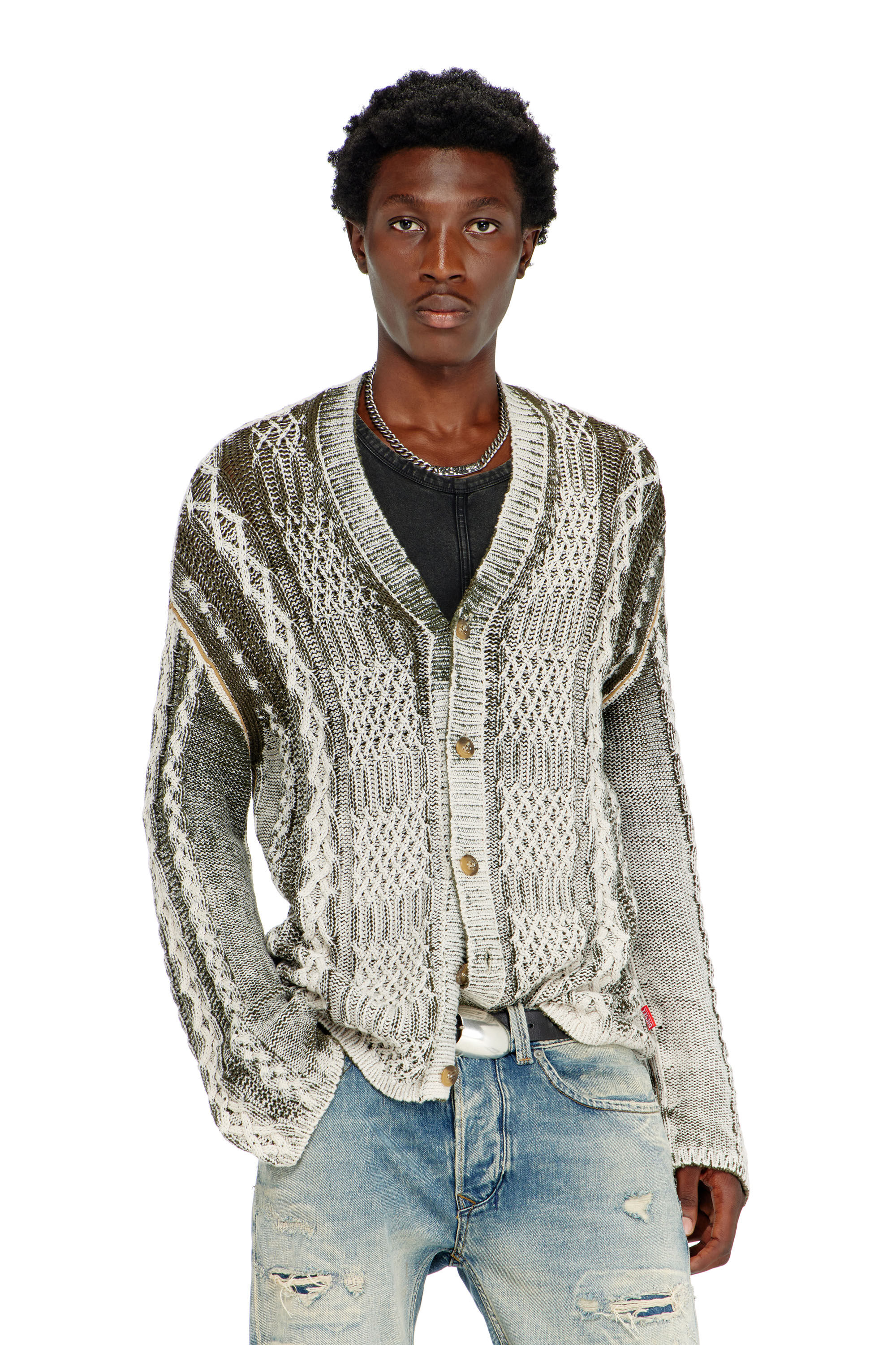 Diesel - K-MIOTO, Cardigan en maille torsad&eacute;e trait&eacute; Homme in Polychrome - 3