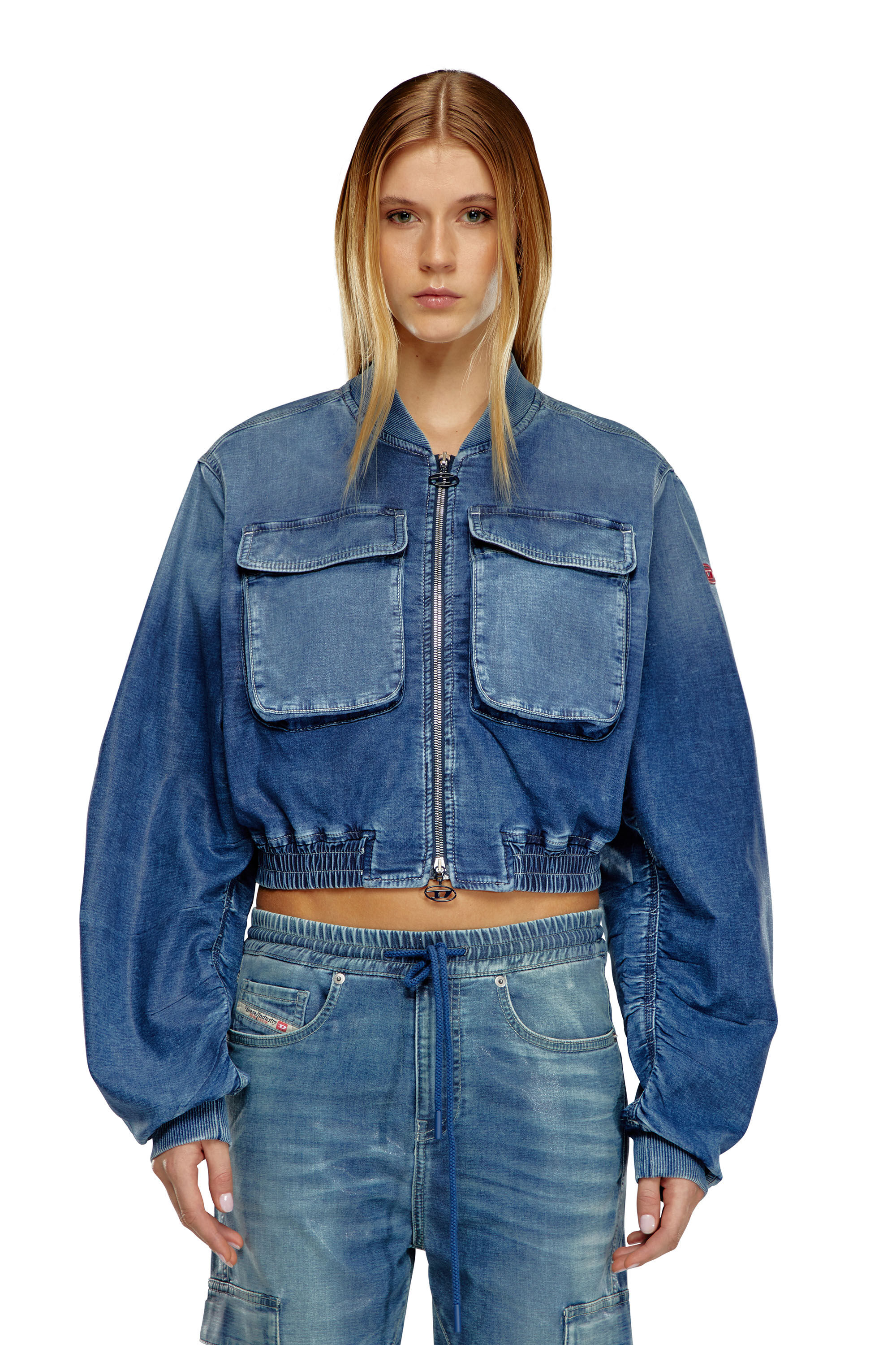 Diesel - DE-KHLO-S TRACK, Female's Bomber jacket in coated Track Denim in Medium Blue - 3