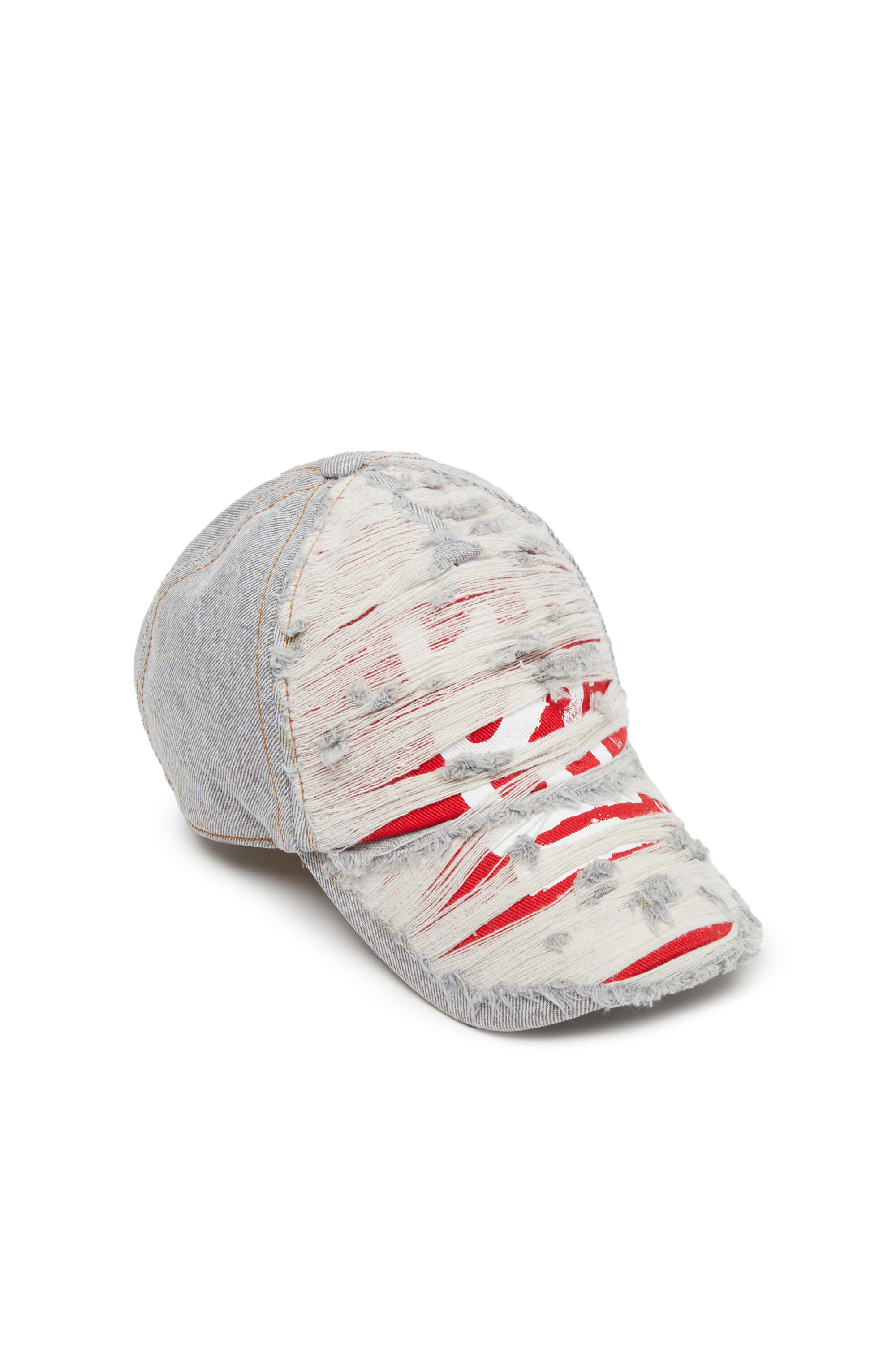 Diesel - C-STRAM, Casquette de baseball en denim effet destroy superposé Homme in Gris - 3