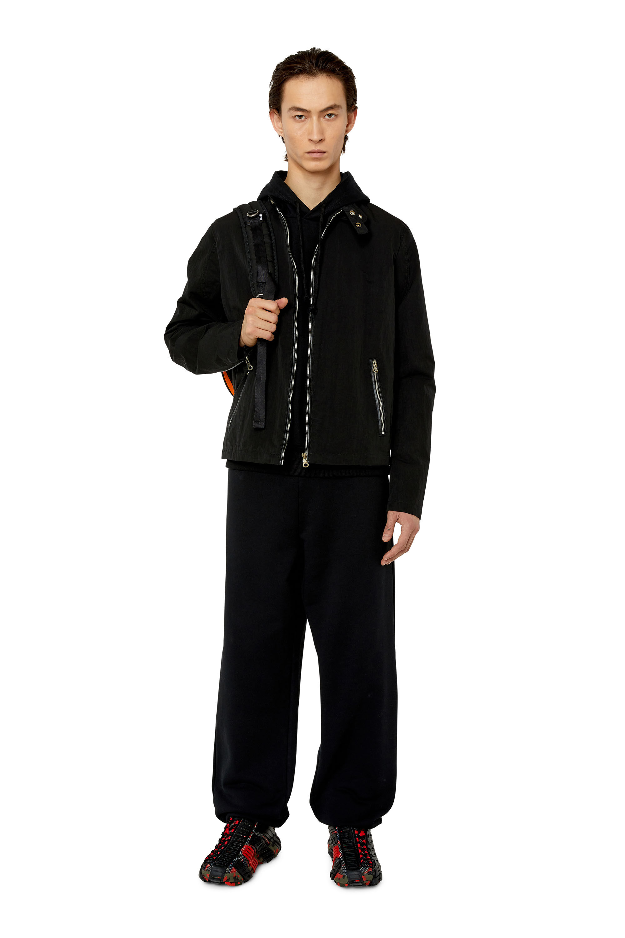 Diesel - J-SOFORI-NEW, Male's Biker jacket in textured technical canvas in Black - 1