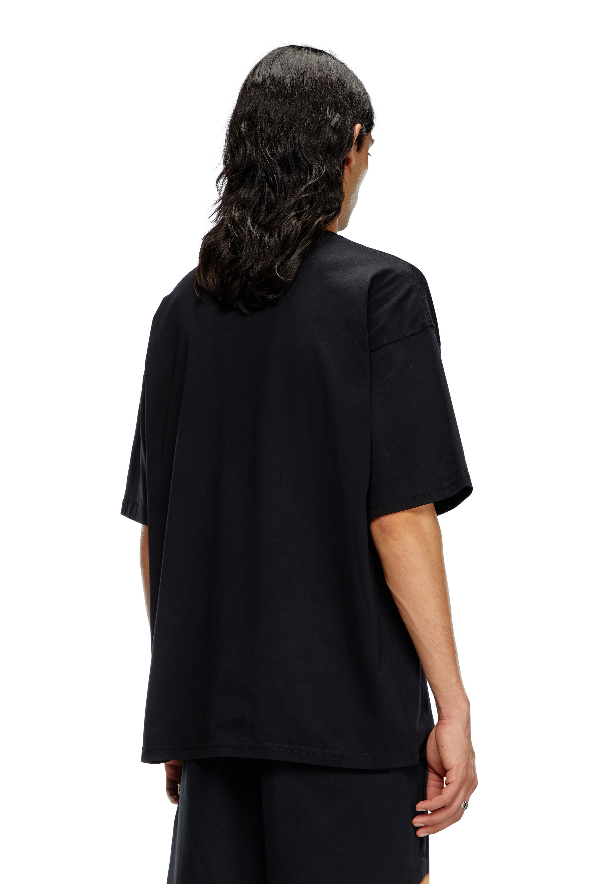 Men's heavyweight T-shirt with bleached Oval D logo | Diesel