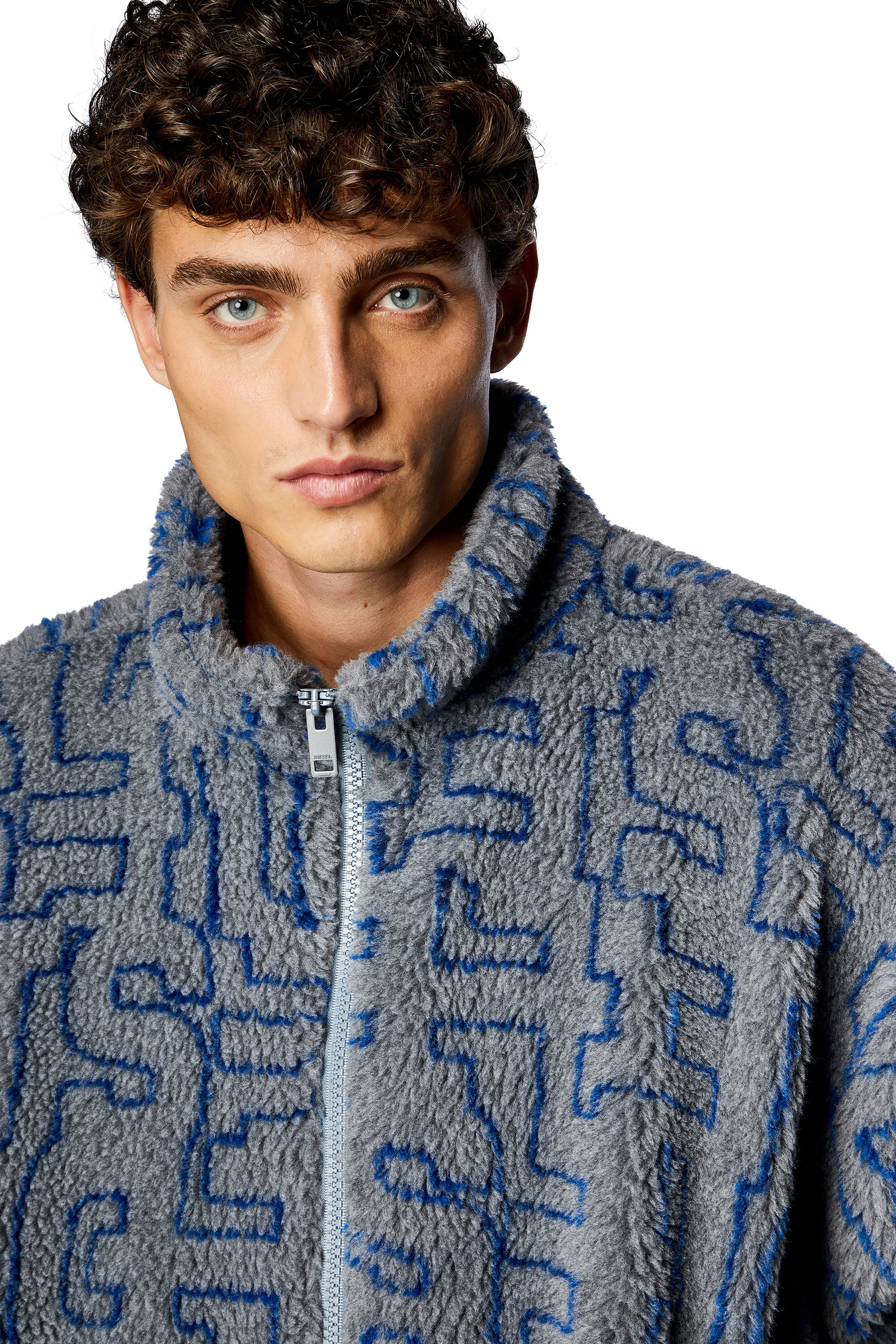 Diesel - S-LUCK, Man's Teddy fleece jacket with Diesel monogram in Grey - 5