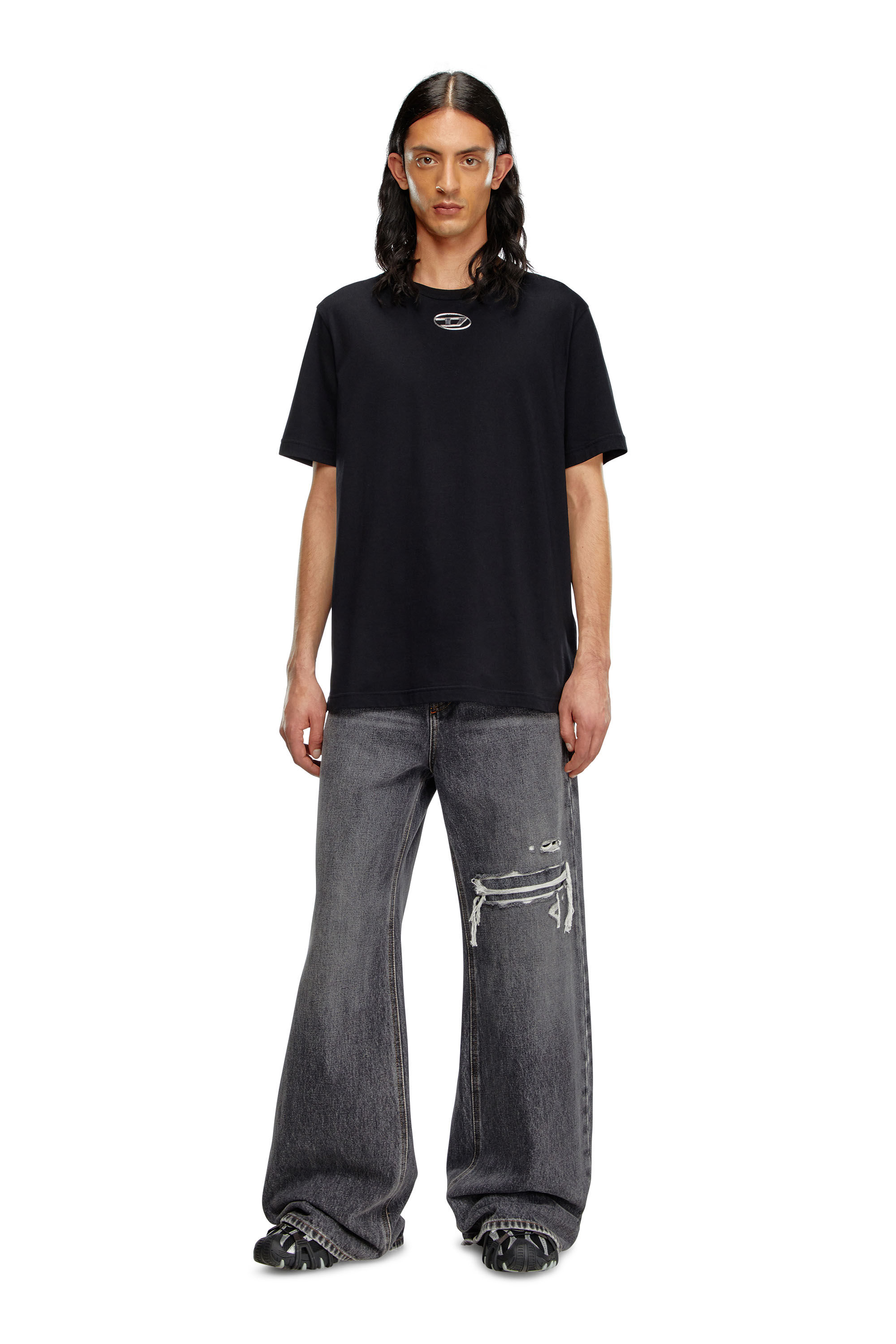Diesel - T-JUST-OD, Male's T-shirt with injection moulded logo in Black - 1