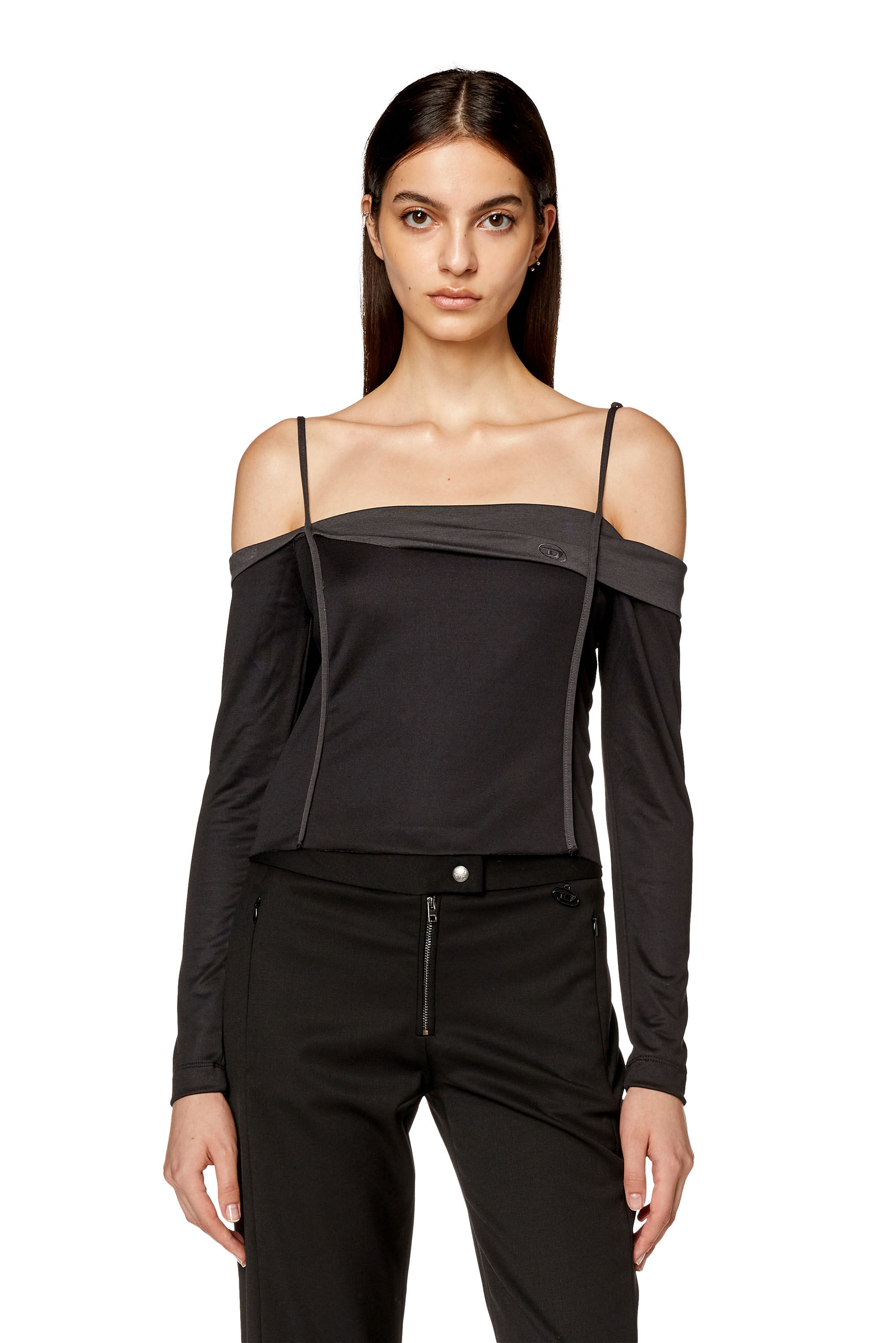 Diesel - T-DRAPER, Top bandeau en modal stretch Femme in Noir - 3