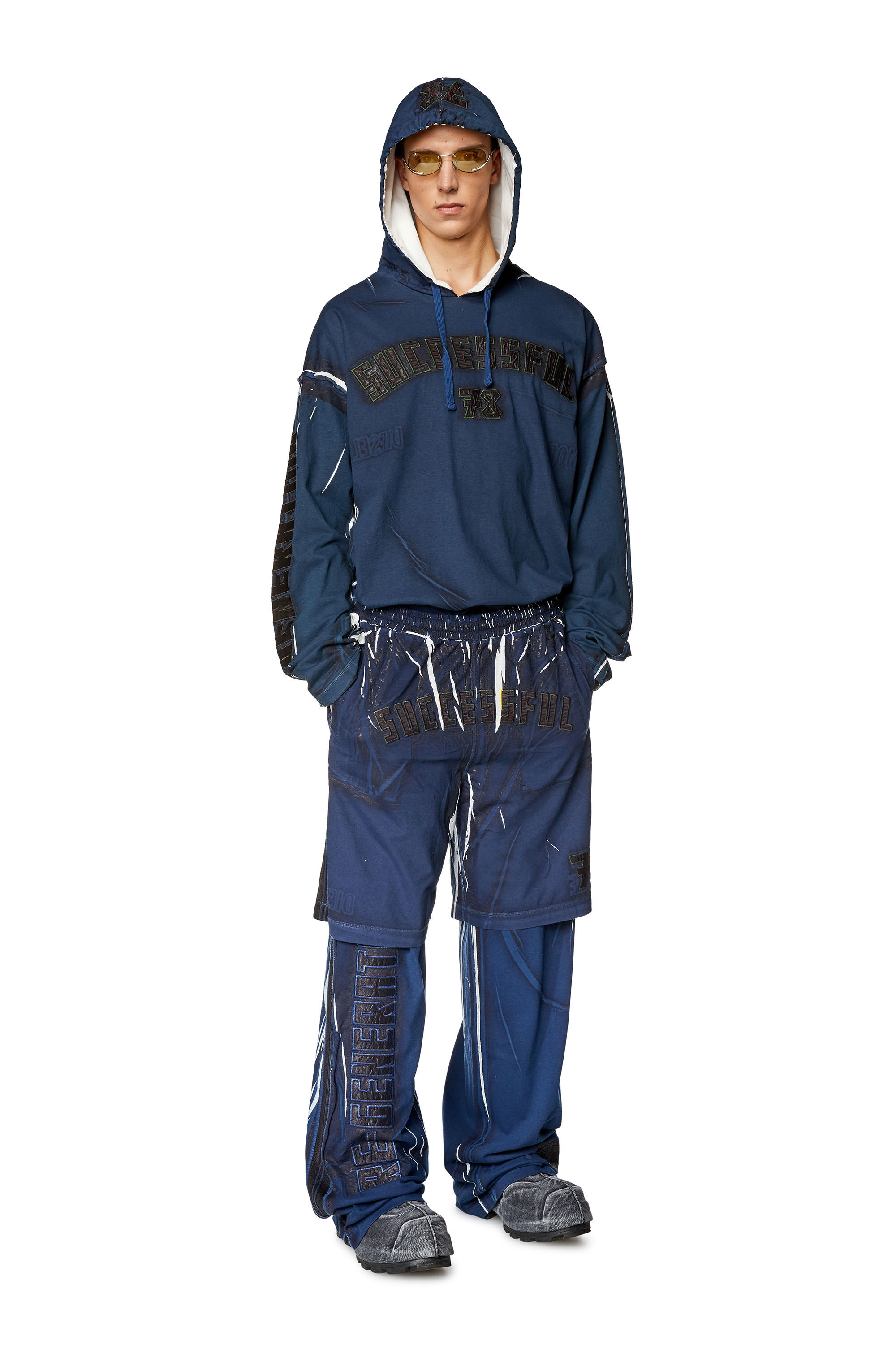 Diesel - P-ROWY-LONG, Male's Track pants with shadowy overprint in Dark Blue - 1