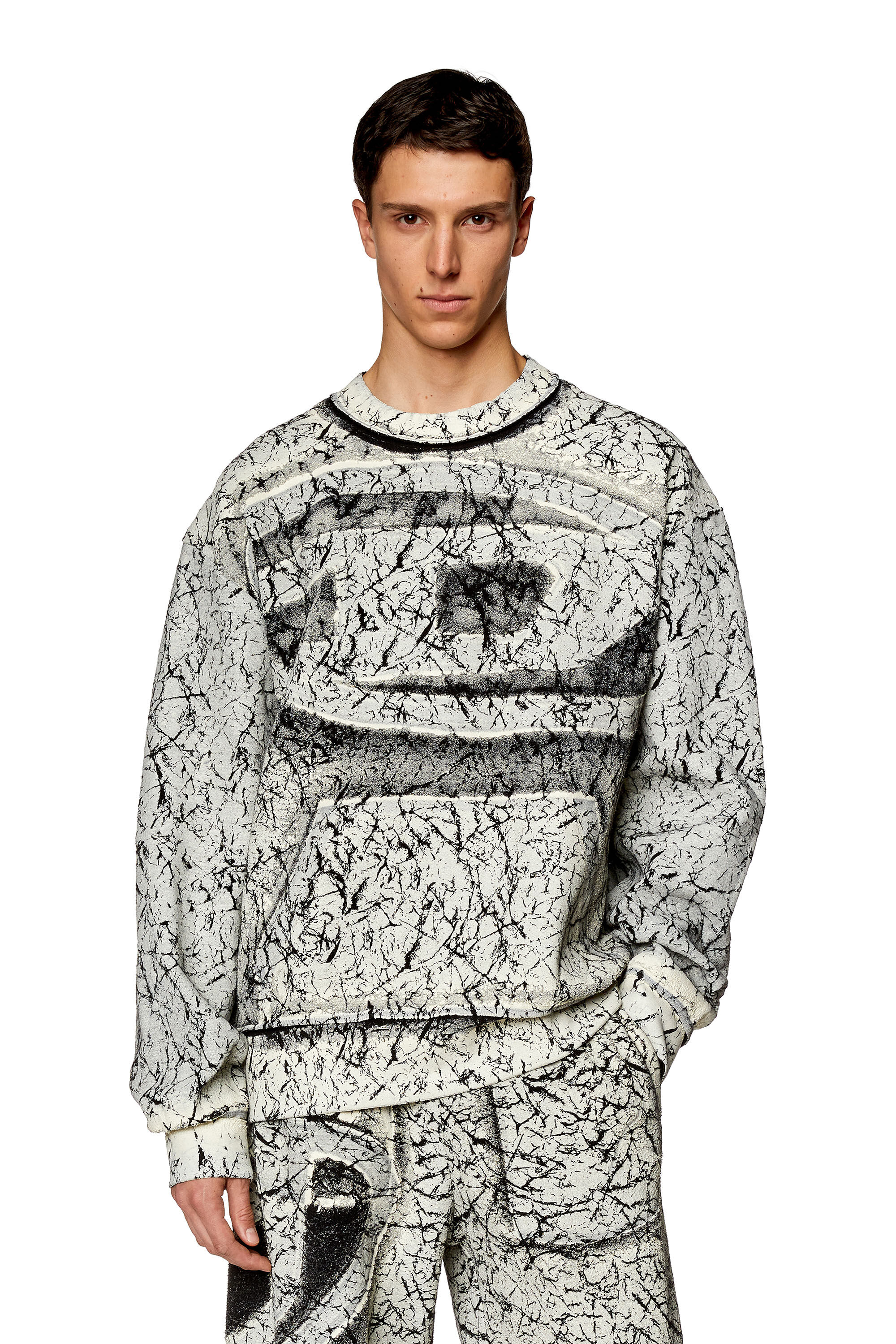 Diesel - S-MACOVAL, Male's Sweatshirt with cracked coating in Black/Grey - 3
