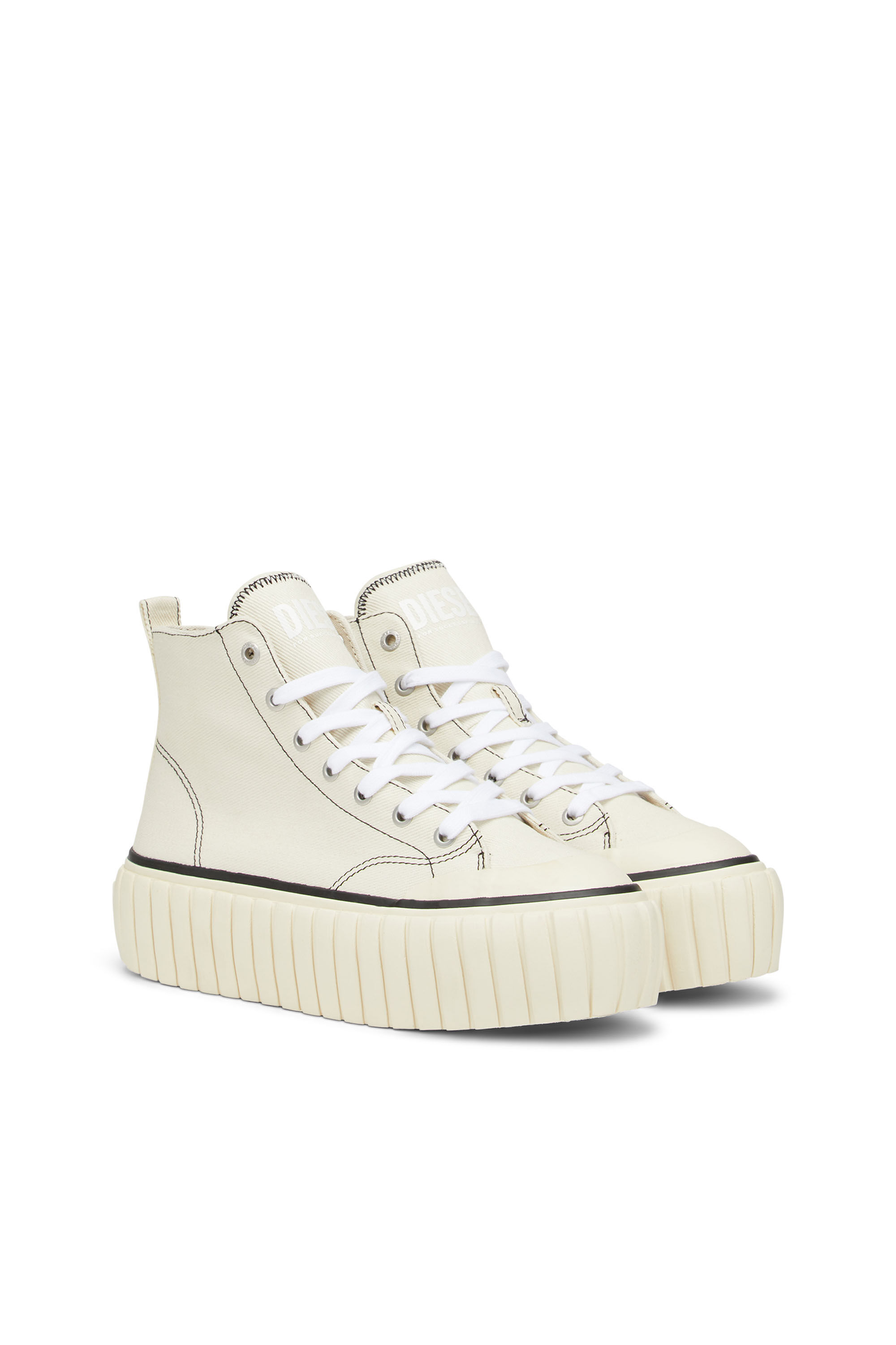 Diesel - S-HANAMI MID W, Female's High-top flatform sneakers in canvas denim in White - 2
