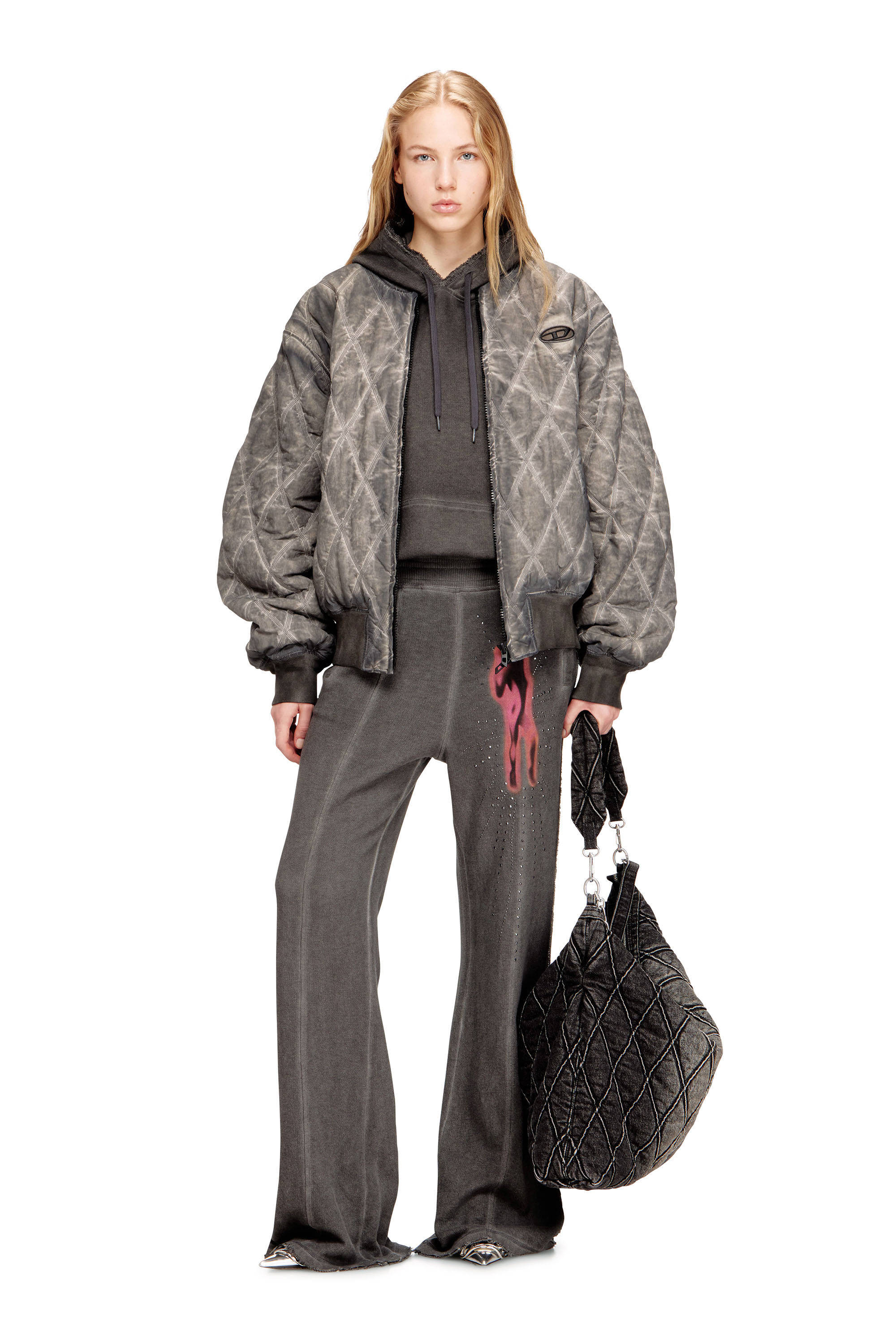Women's Cotton pants with prints and studs | Grey | Diesel {{Country}}