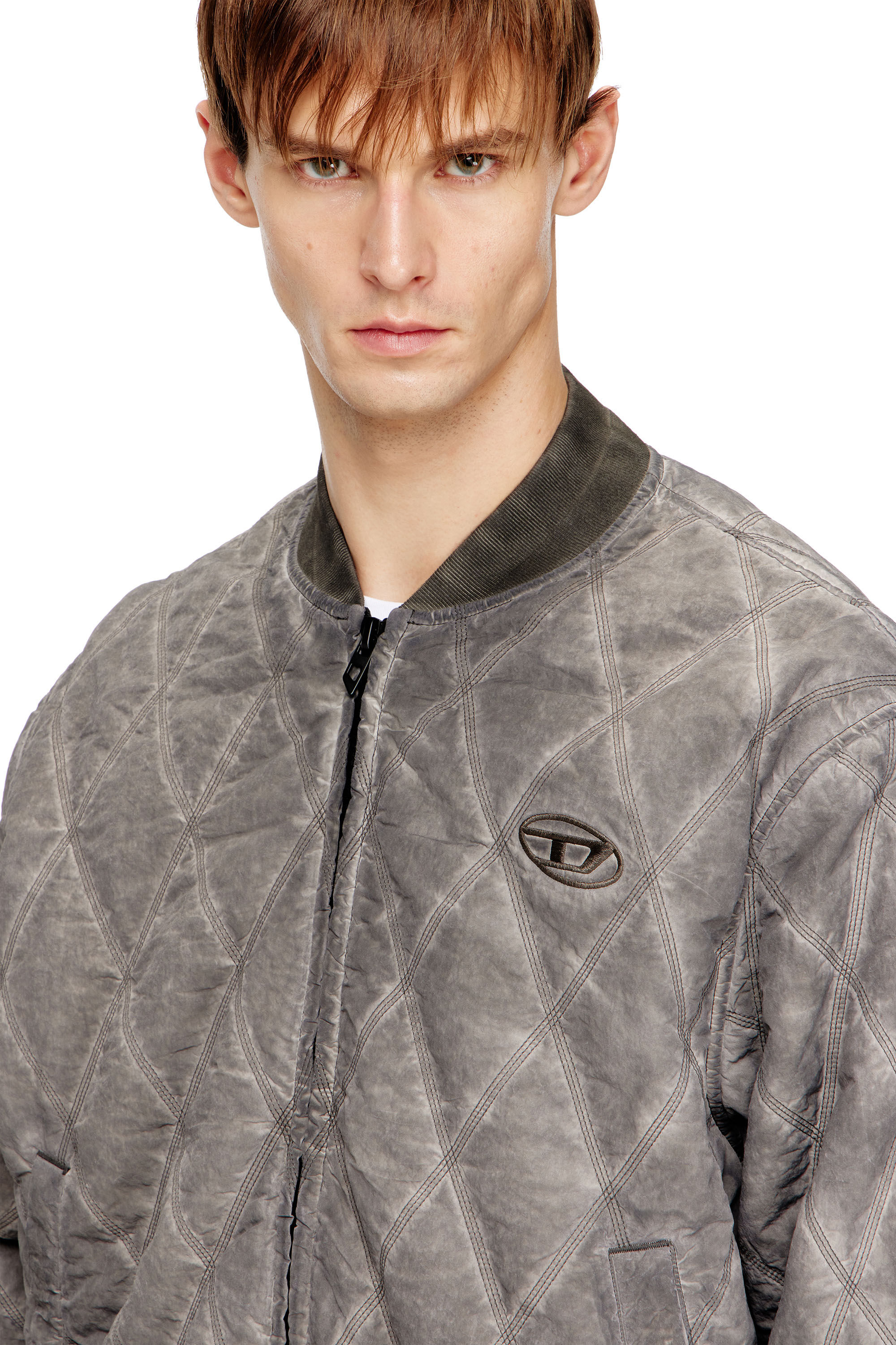 Men's Padded argyle-quilted bomber jacket | Grey | Diesel