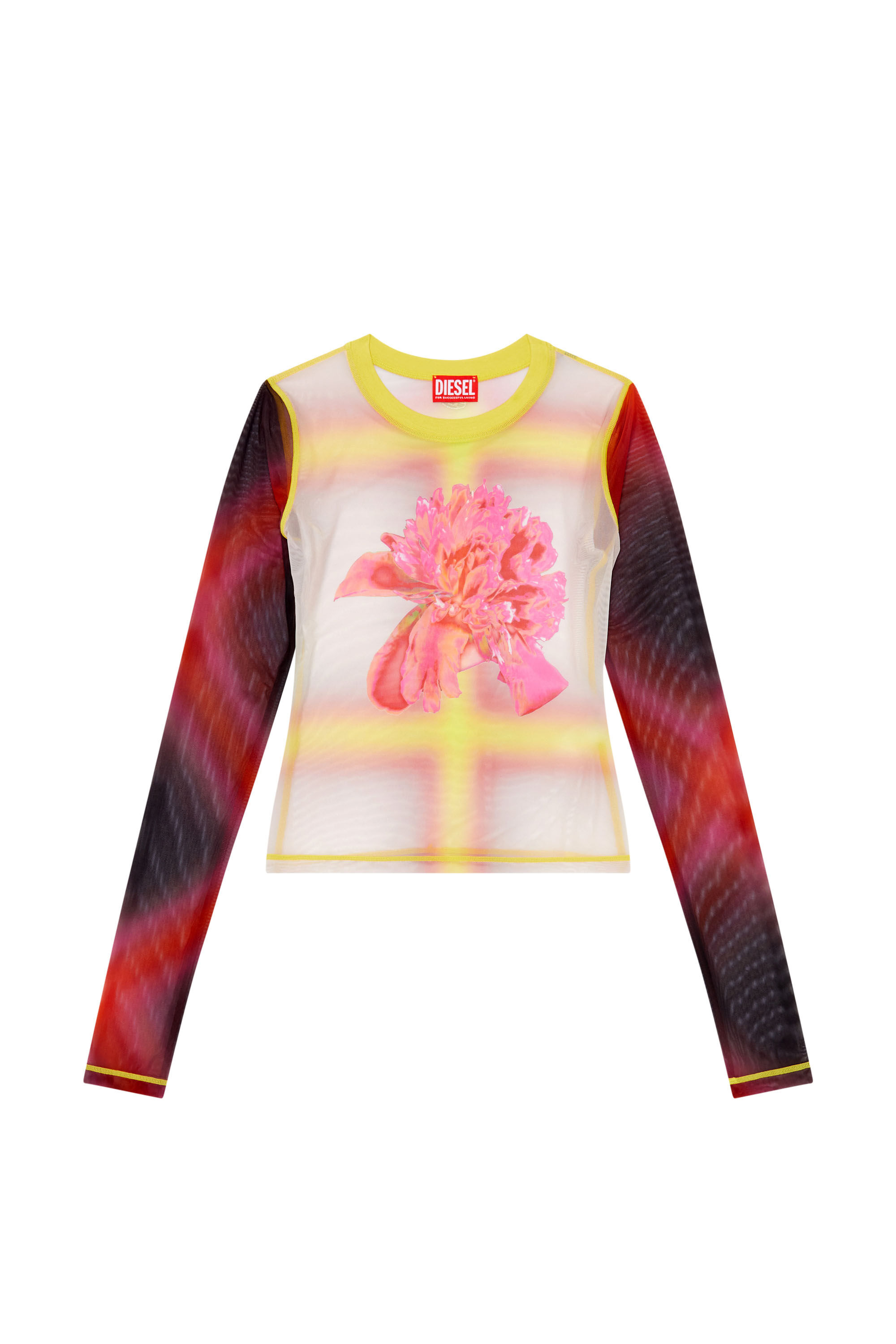 Diesel - T-SIELITO-L1, Female's Slim-fit mesh top with flower print in Red/Pink - 2