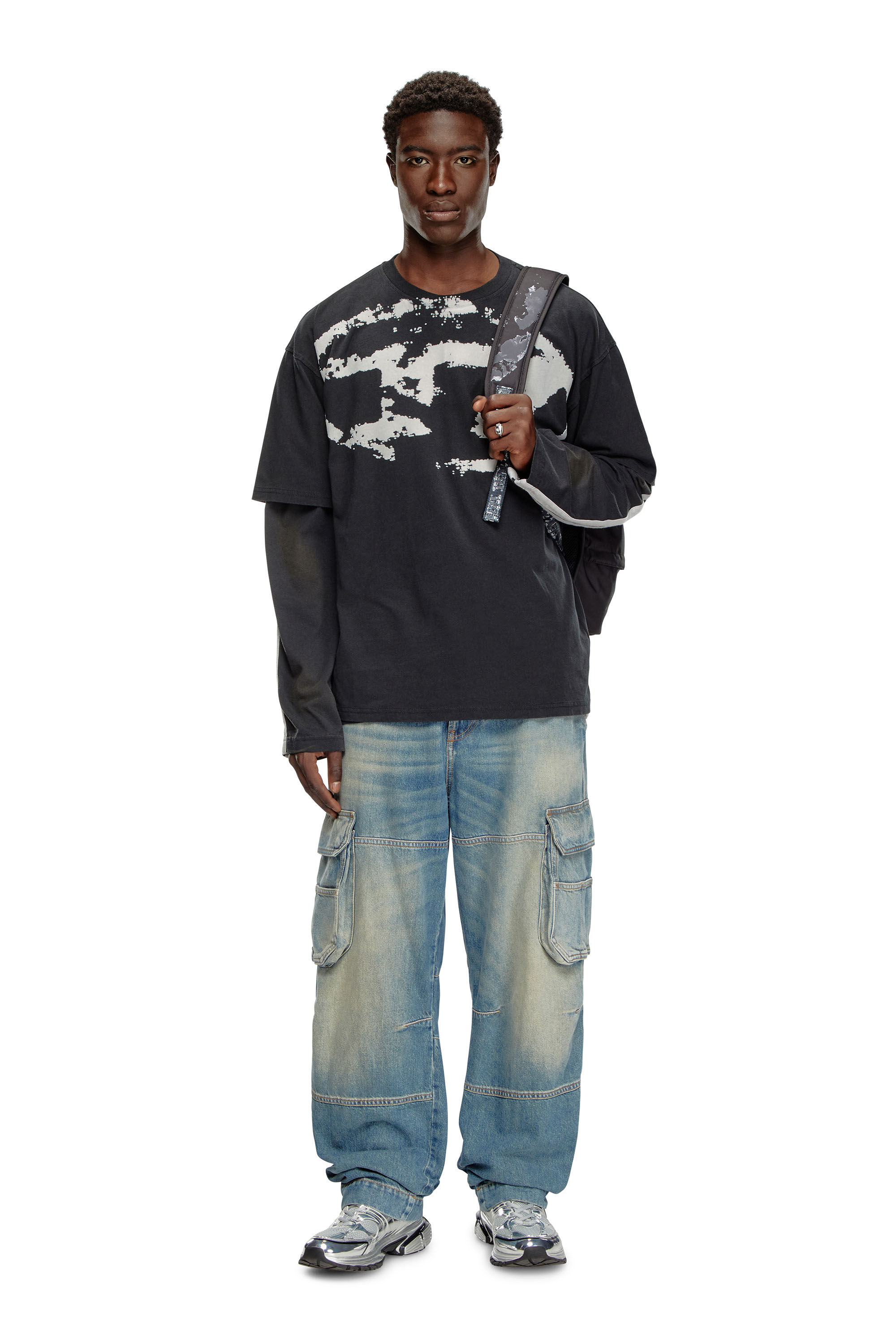 ★DIESEL★ T Boxt N14 T-Shirt Black A130490DQAU9XX A130490DQ Men's T-shirt with distressed flocked logo | Black | Diesel