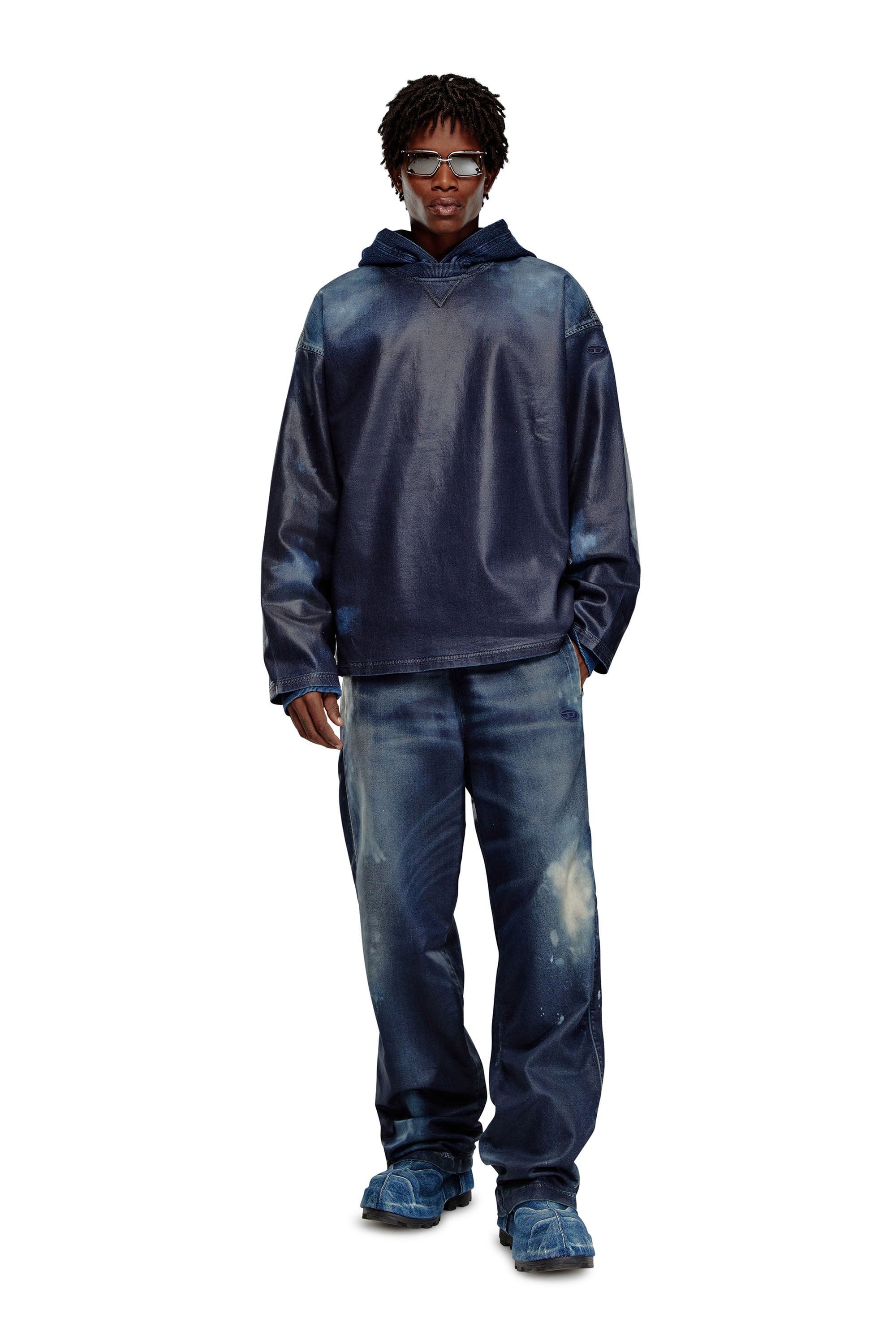 Women's Sweatshirt in coated Track Denim | Blue | Diesel {{Country}}