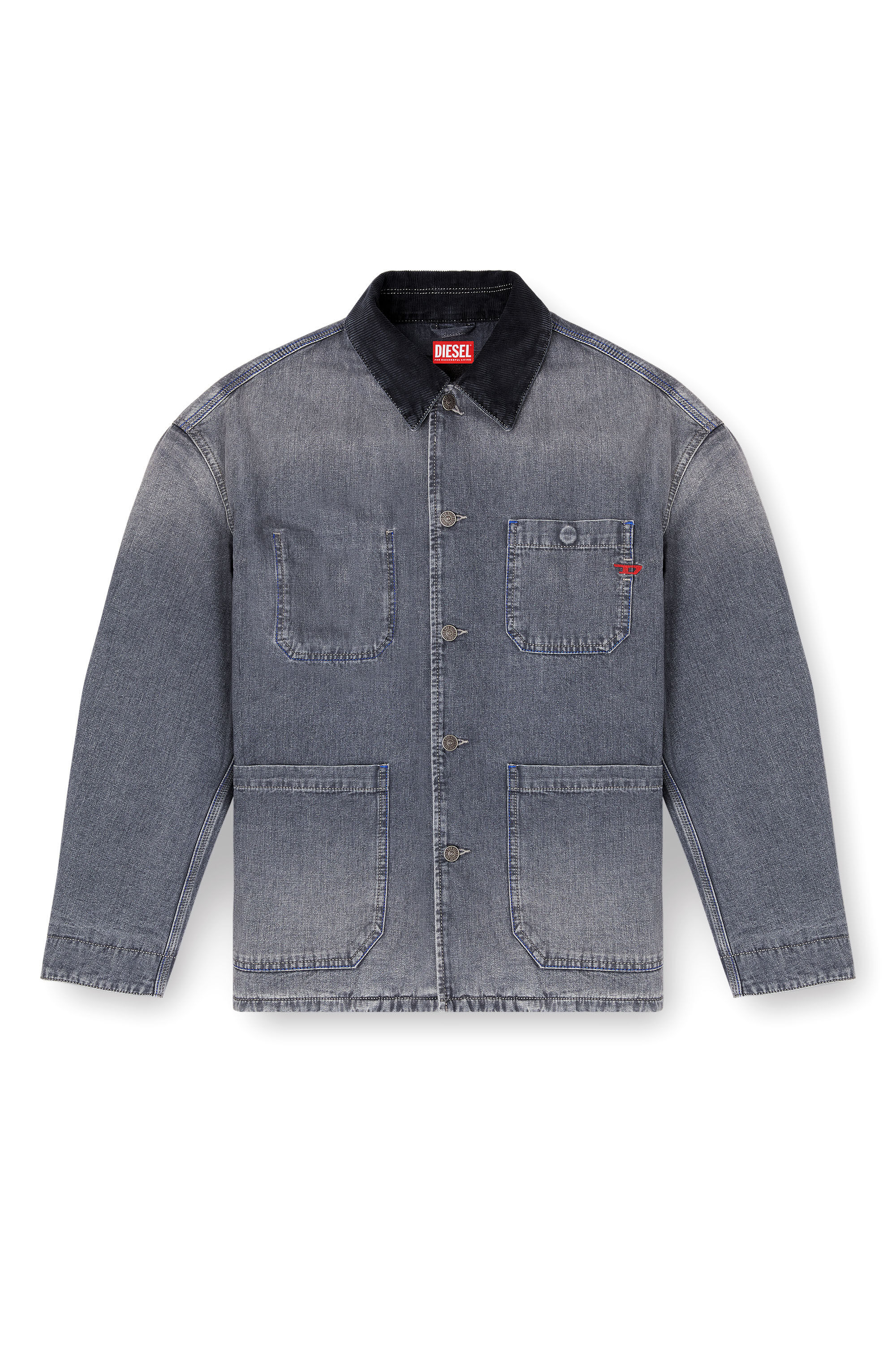 Women's Utility-style denim jacket with contrasting collar | Grey