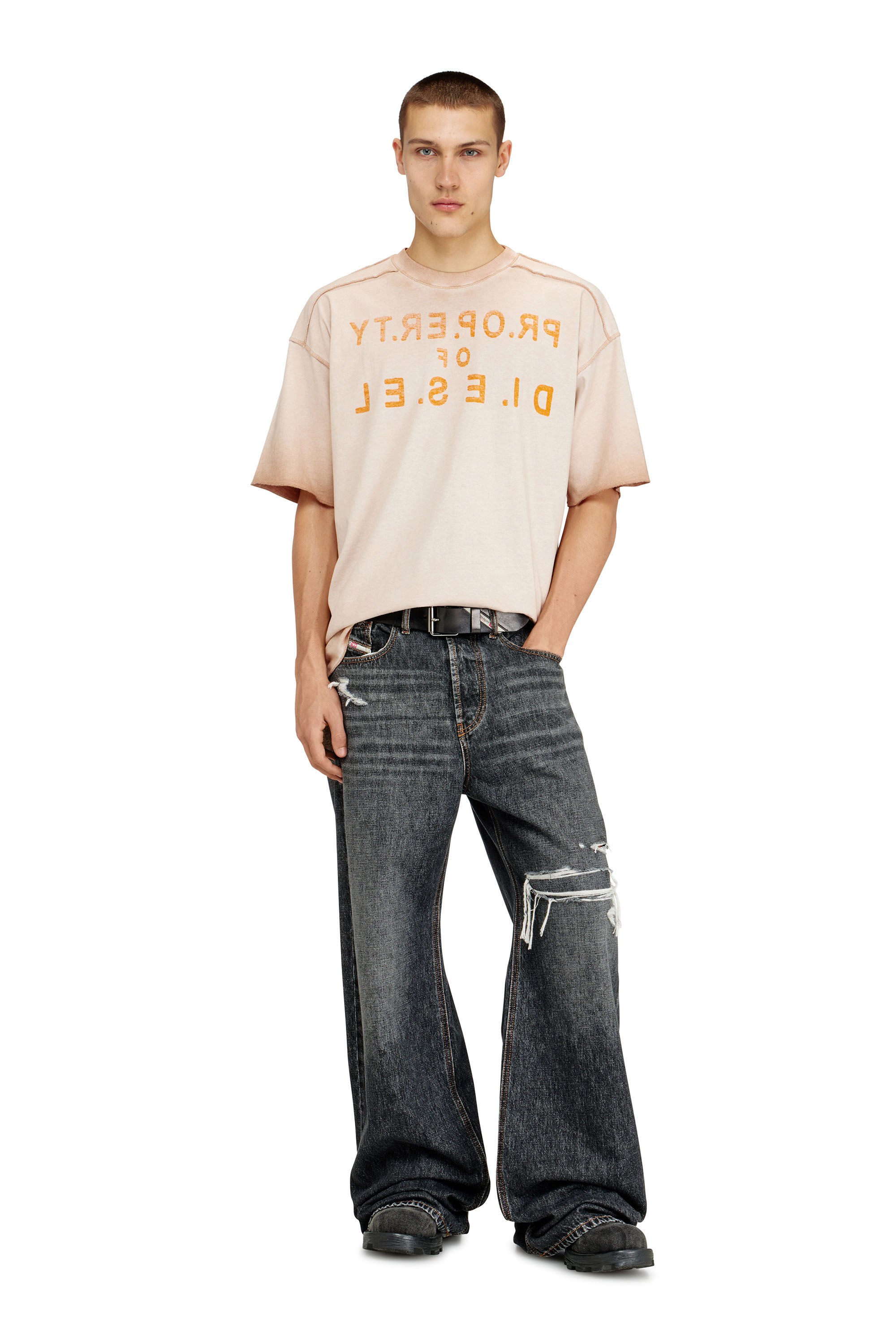 新品タグ付　セオリー　25SS RELAXED DENIM BF SHIRT D Men's Relaxed cotton T-shirt with front and back print | Beige