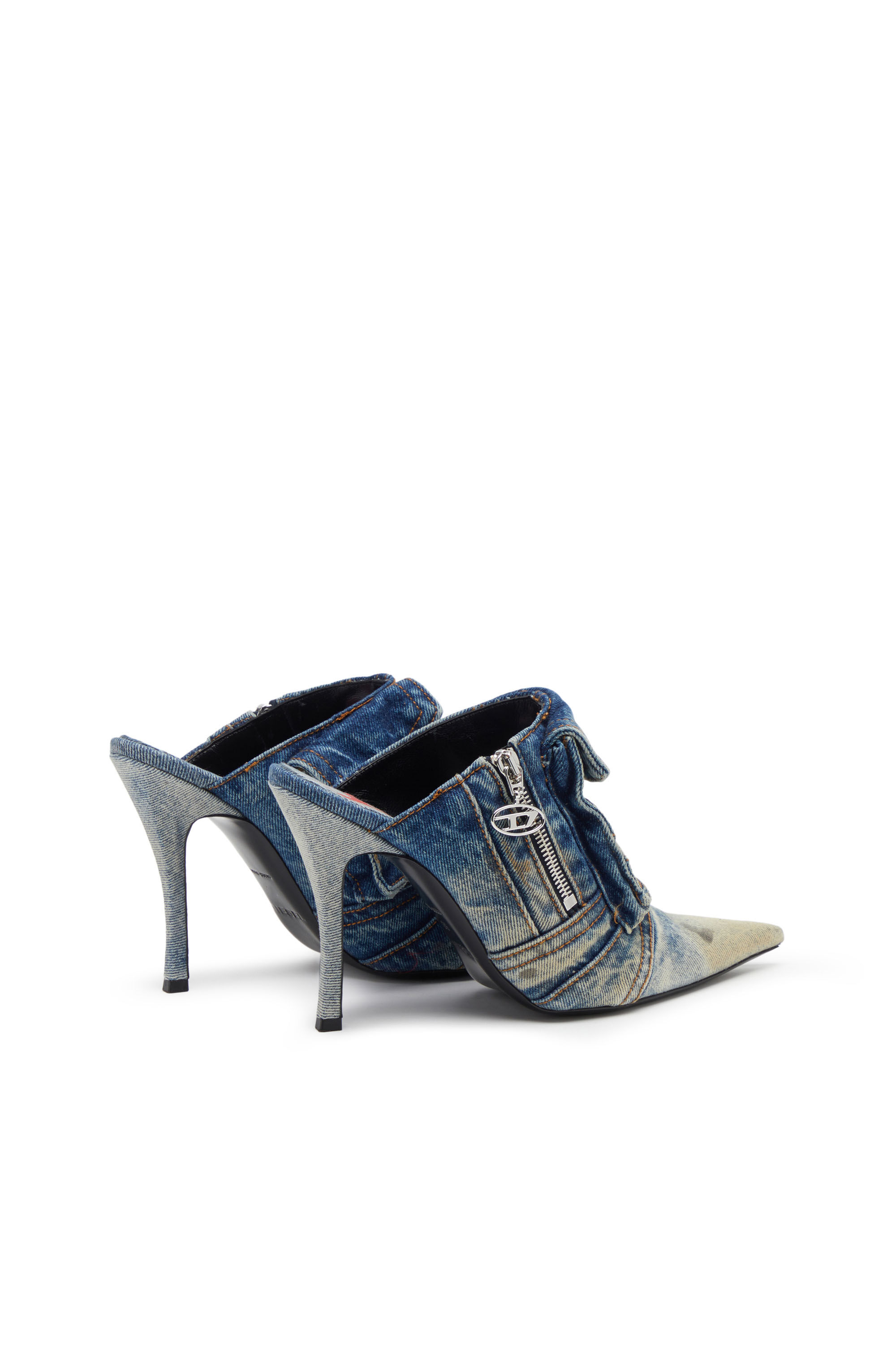 Diesel - D-VENUS POCKET ML, Female's D-Venus Pocket ML - Heeled mules in washed denim in Blue - 3