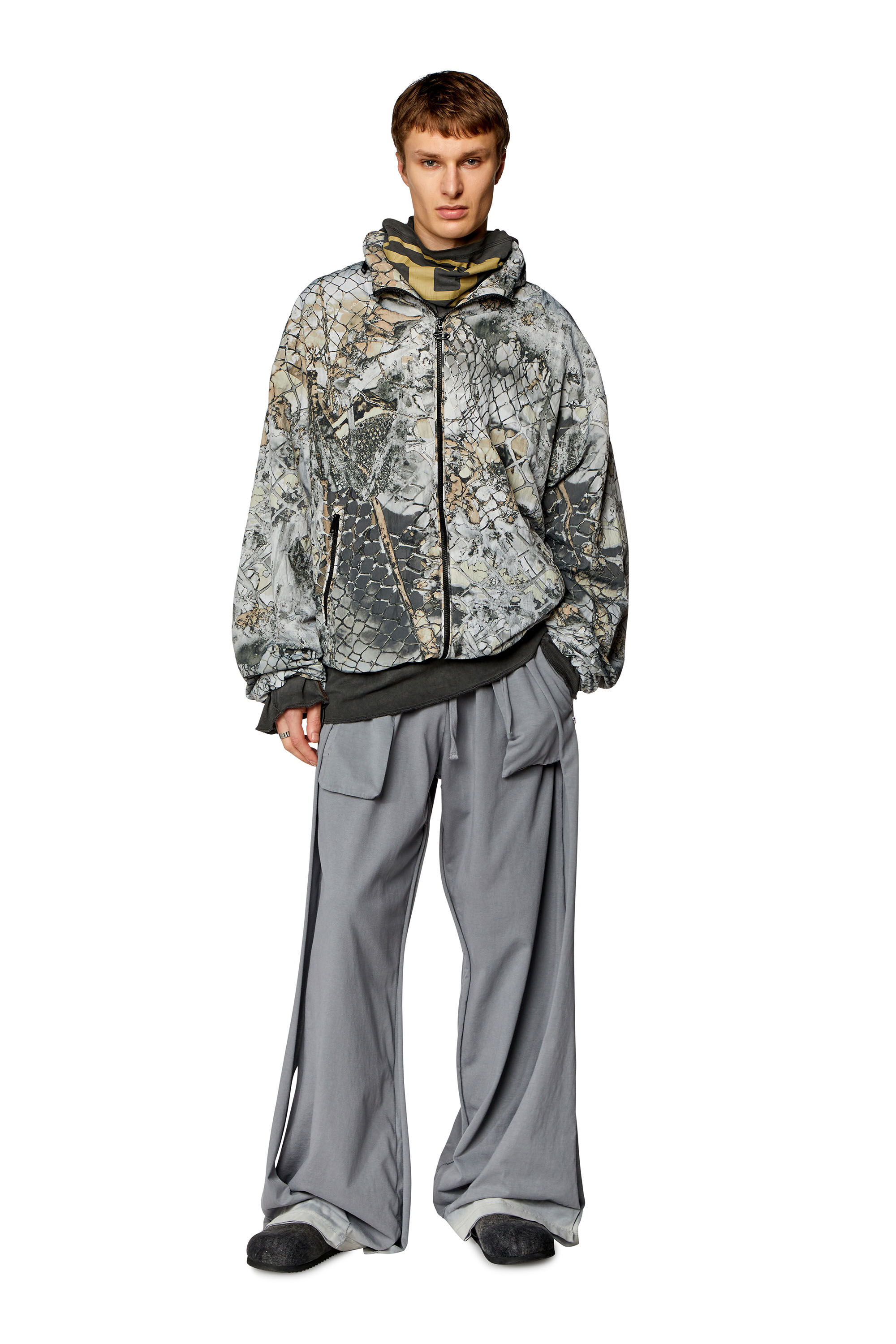 Diesel - J-DORSETT, Male's Windbreaker with abstract print in Grey - 1