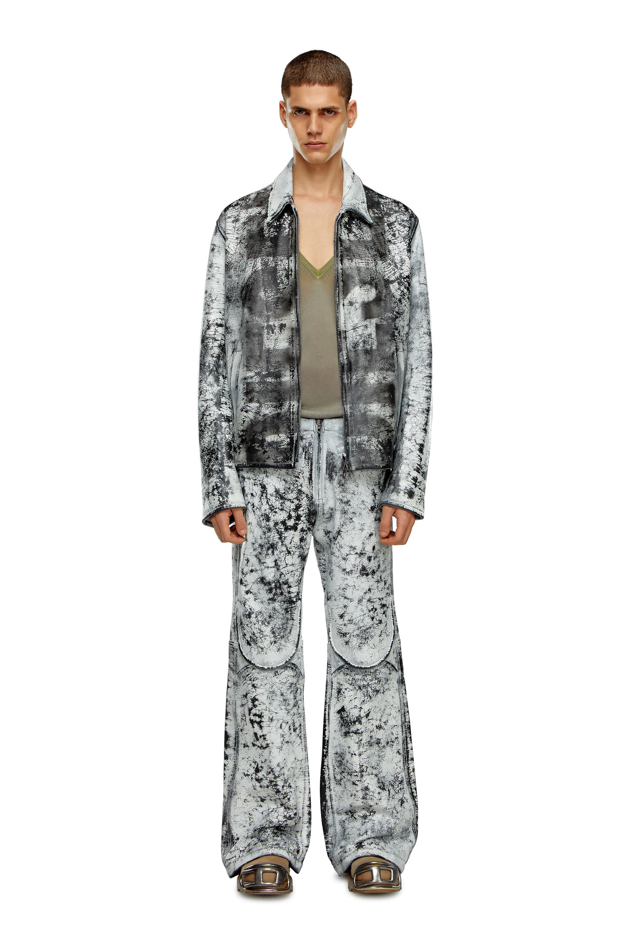 Men's Blouson jacket in treated leather | Multicolor | Diesel US