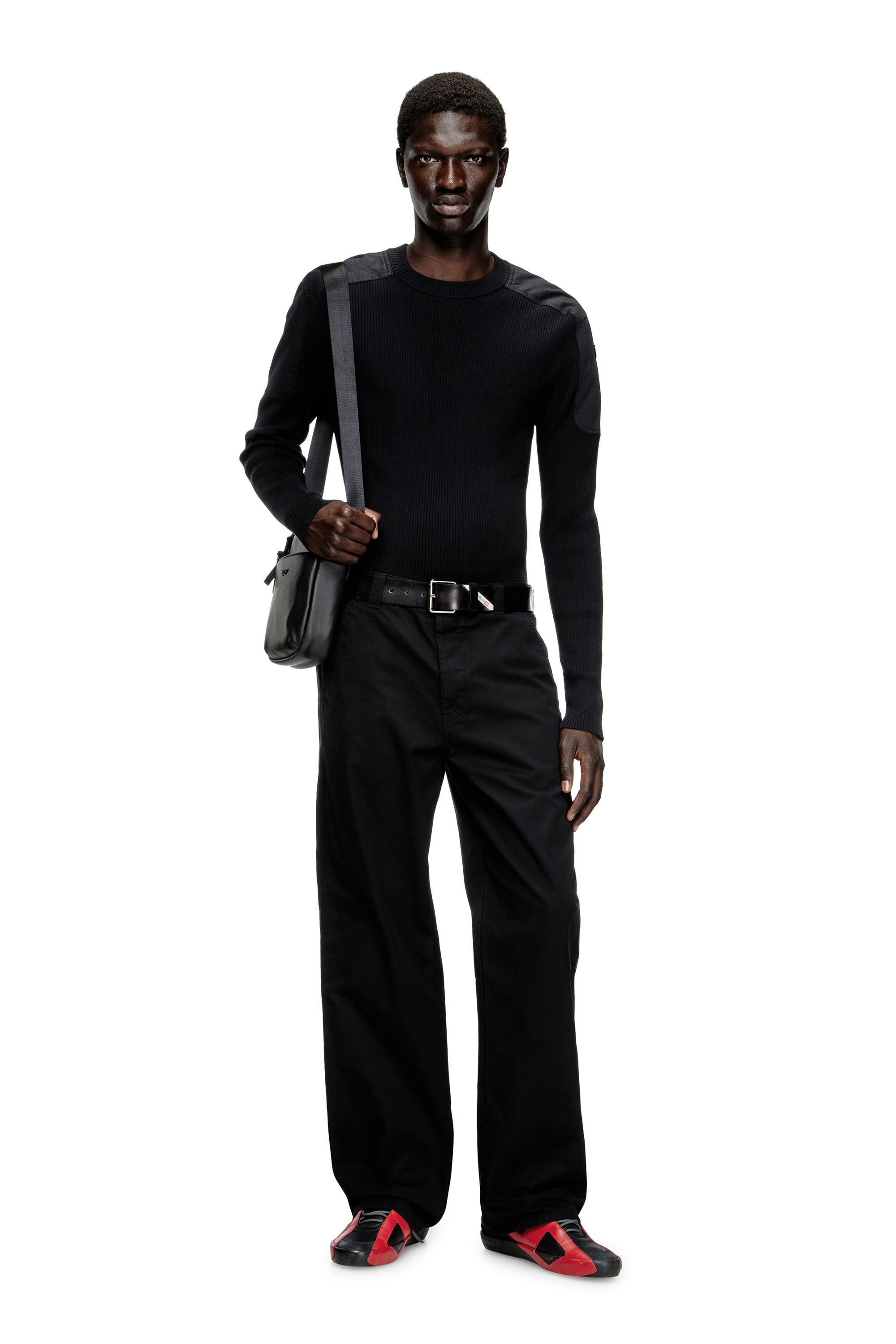 Men's Ribbed jumper with shoulder panels | Black | Diesel