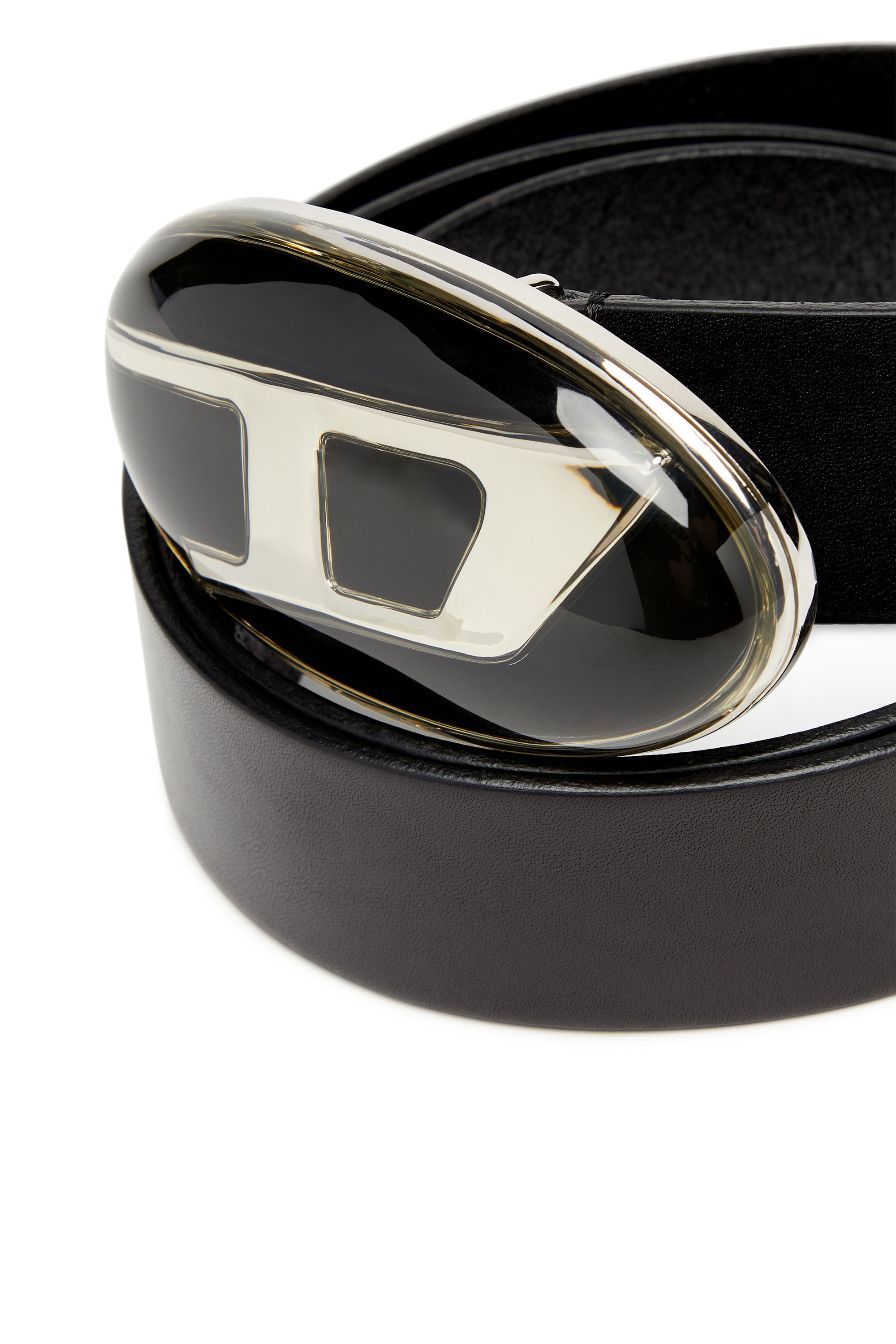 Diesel - B-1DR-RR, Male's Leather belt with enamelled logo buckle in Black - 3