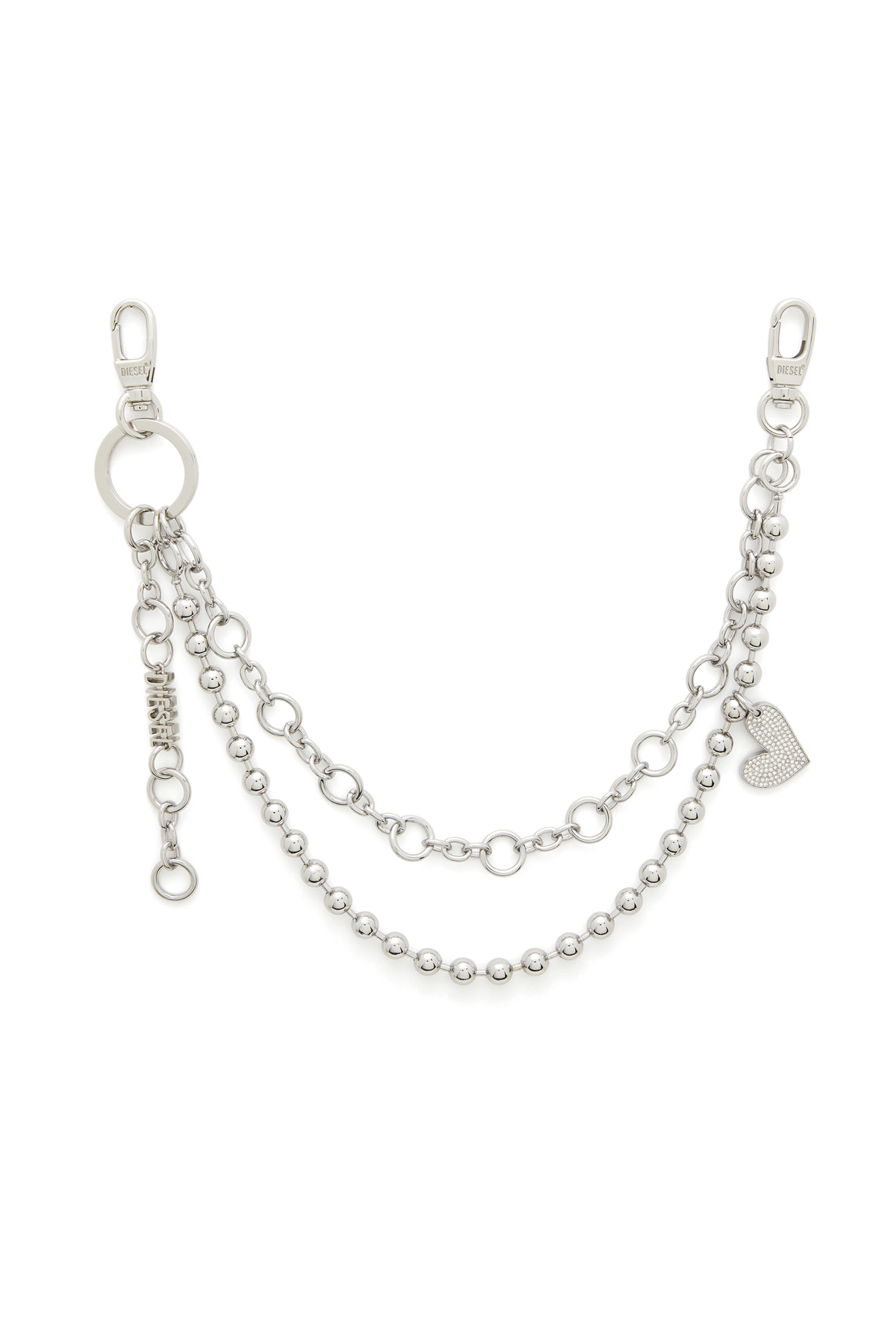 Women's Layered chain charm with heart and Diesel pendant | Silver