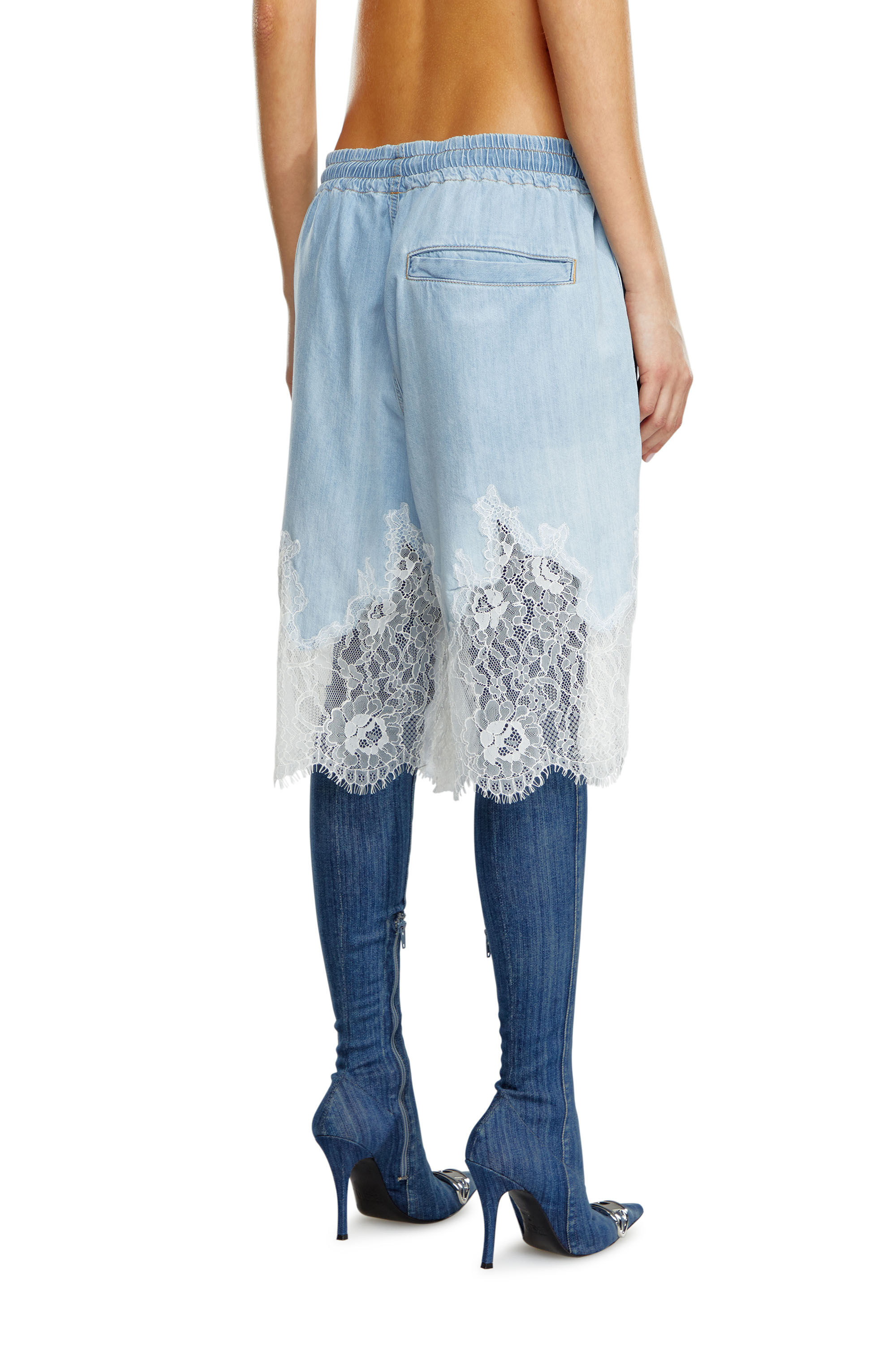 Diesel - DE-MALKIA-S, Woman's Bermuda shorts in denim and lace in Light Blue - 5