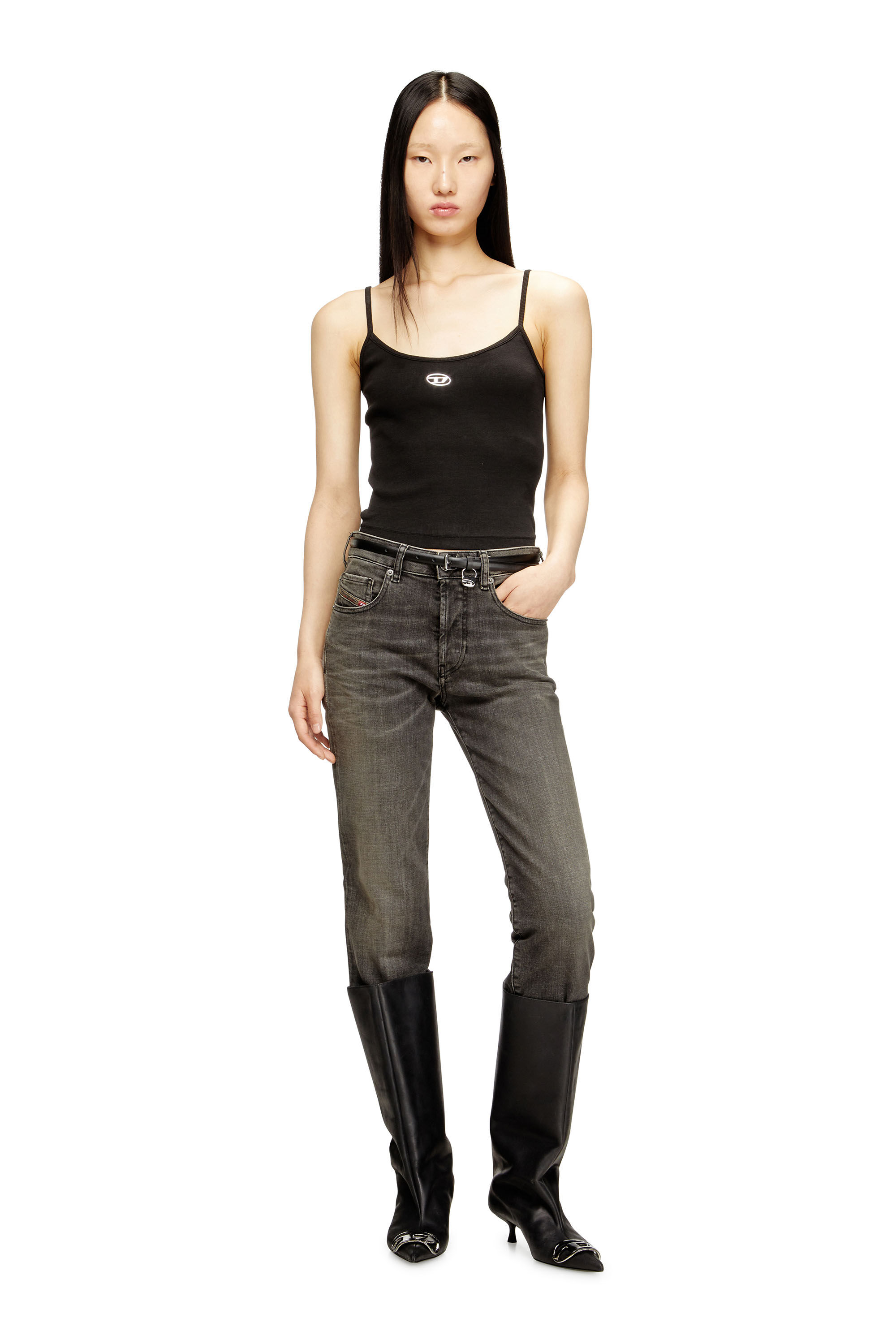 Women's Ribbed tank top with metallic Oval D | Black | Diesel