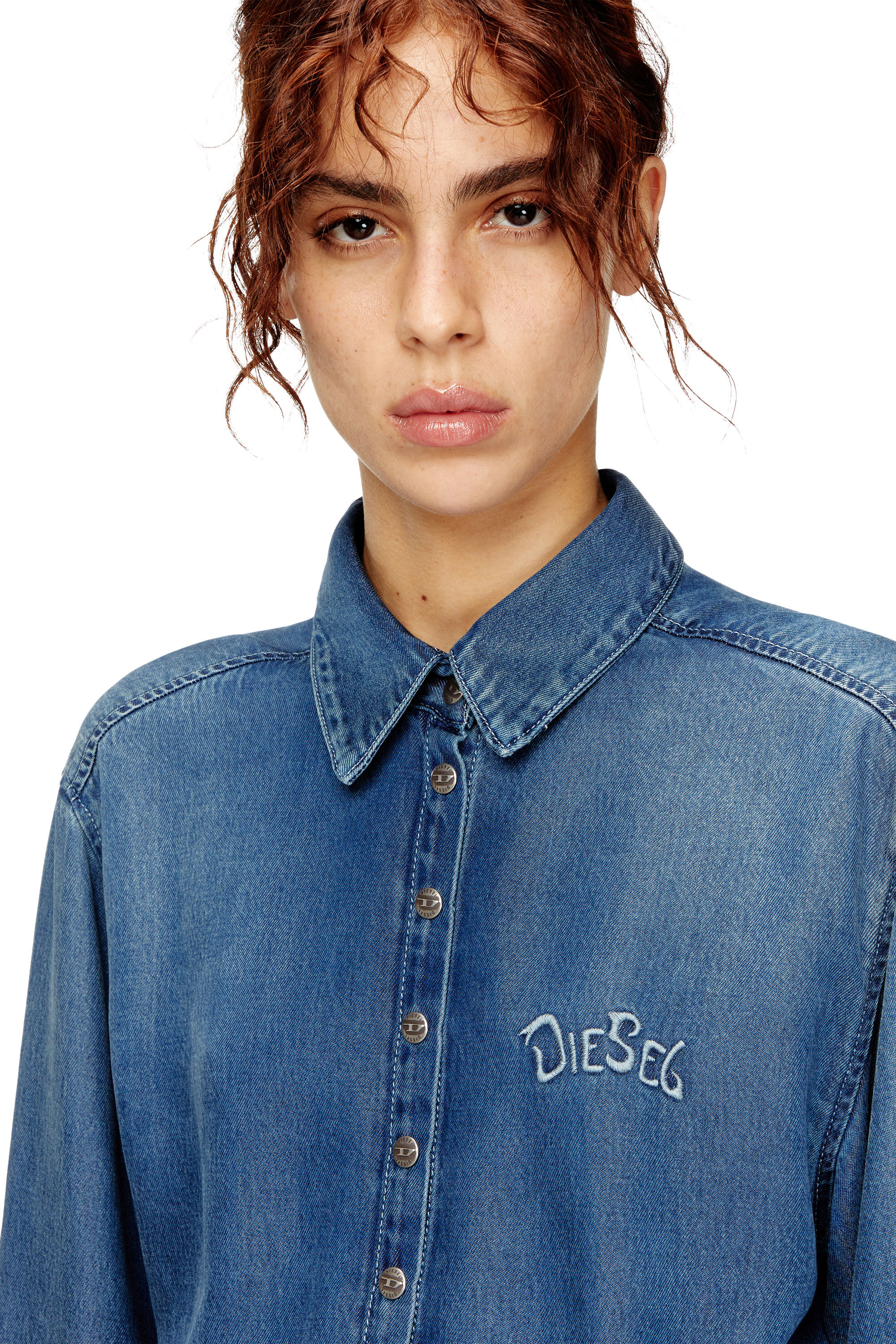 Women's Denim dress with back embroidery | Blue | Diesel